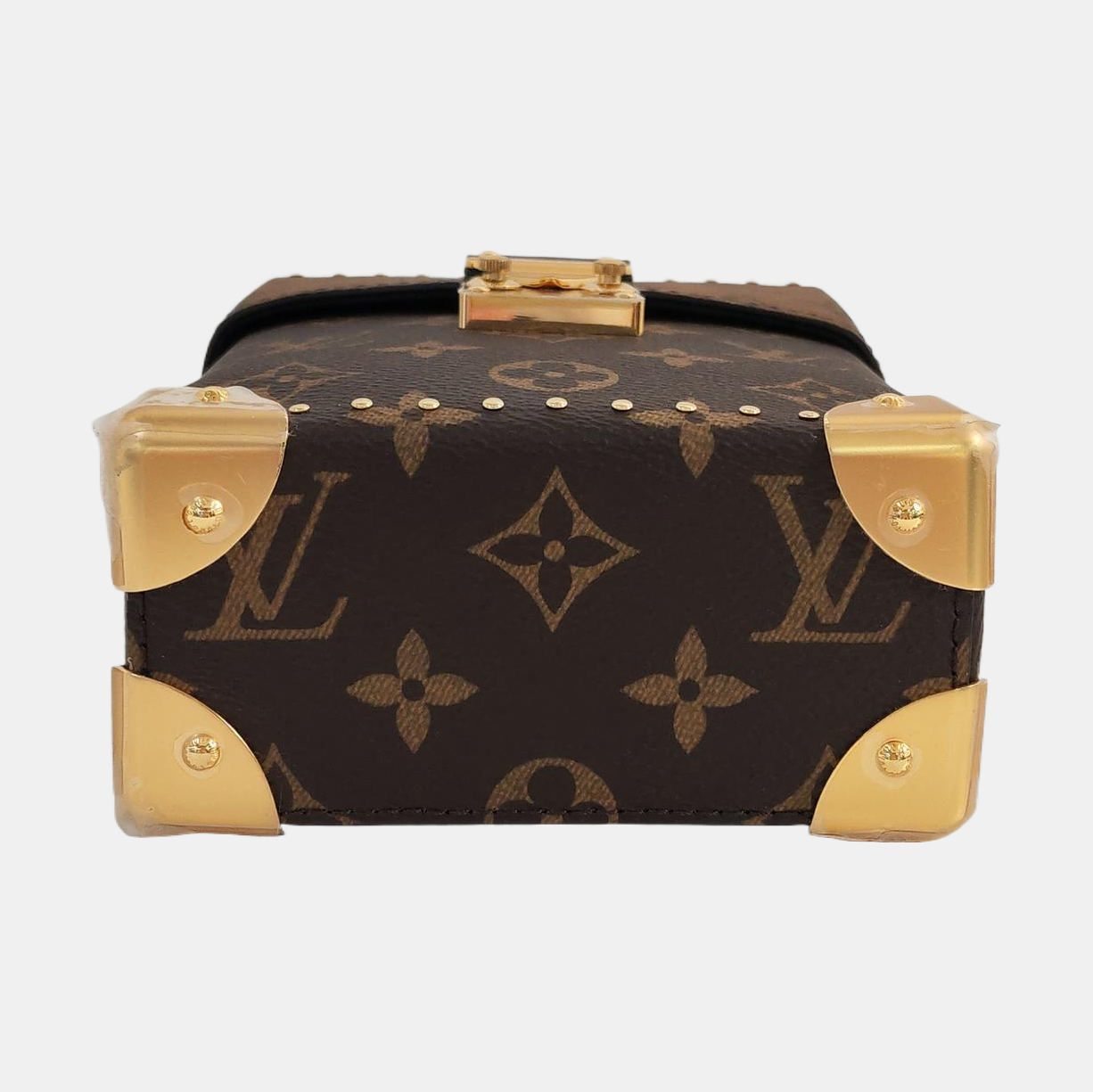 LOUIS VUITTON CAMERA BOX Brown Coated Canvas Monogram Single Shoulder Bag Tote Bag with Gold Hardware Removable Strap-(SKU)-970765376