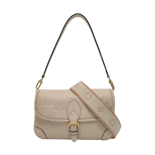 LOUIS VUITTON DIANE Beige Calfskin Monogram Crossbody Shoulder Bag with Detachable Strap and Golden Hardware, 2 Straps-(SKU)-970862956