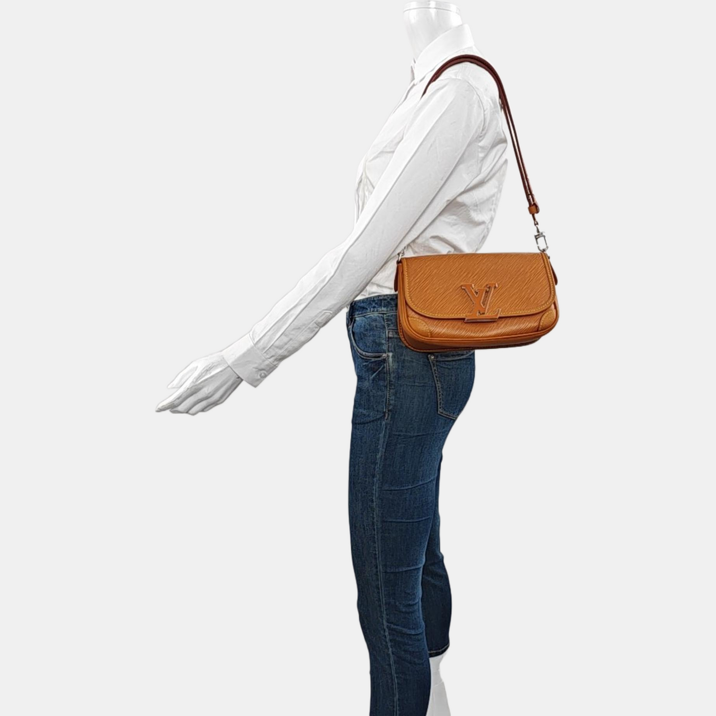 LOUIS VUITTON BUCI Caramel EPI Leather Water Ripple Crossbody Shoulder Bag Silver Hardware Removable Strap-(SKU)-970951459