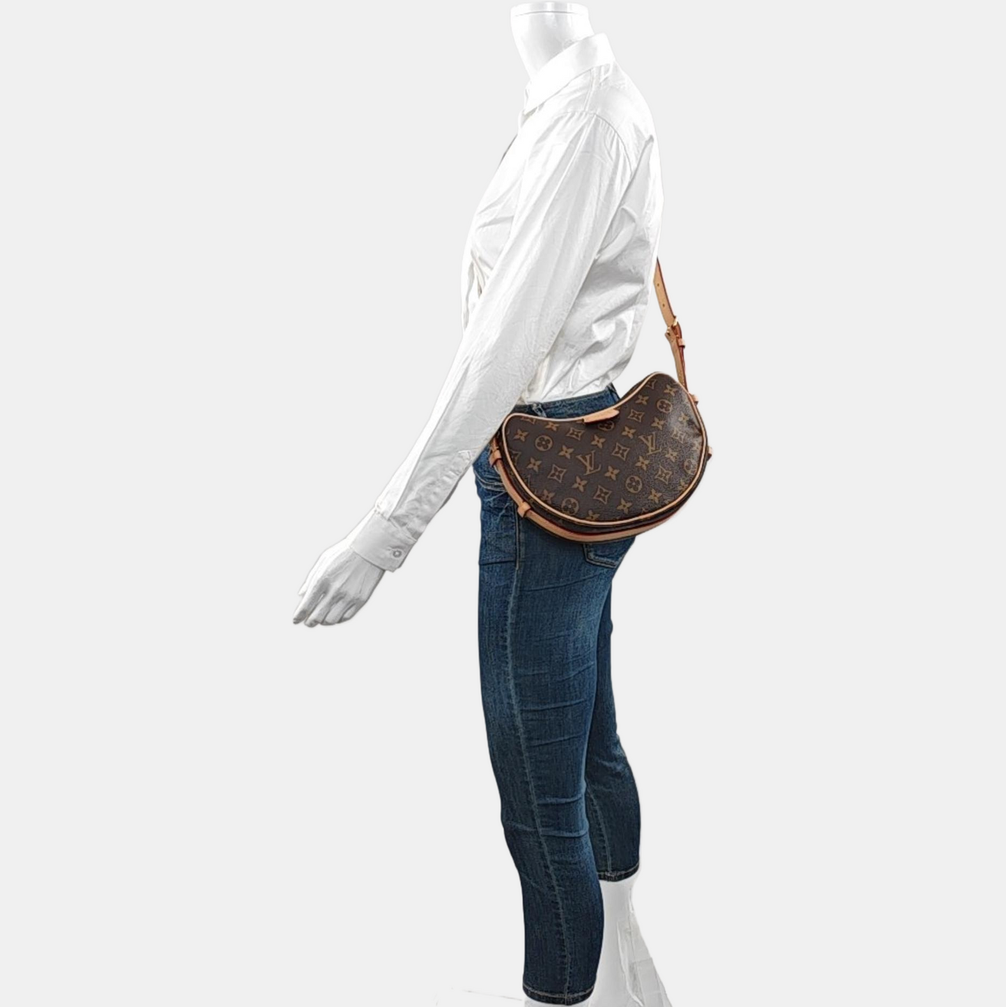 LOUIS VUITTON CROISSANT Brown Coated Canvas Monogram Shoulder Bag Tote Crossbody Bag with Detachable Strap-(SKU)-970879308