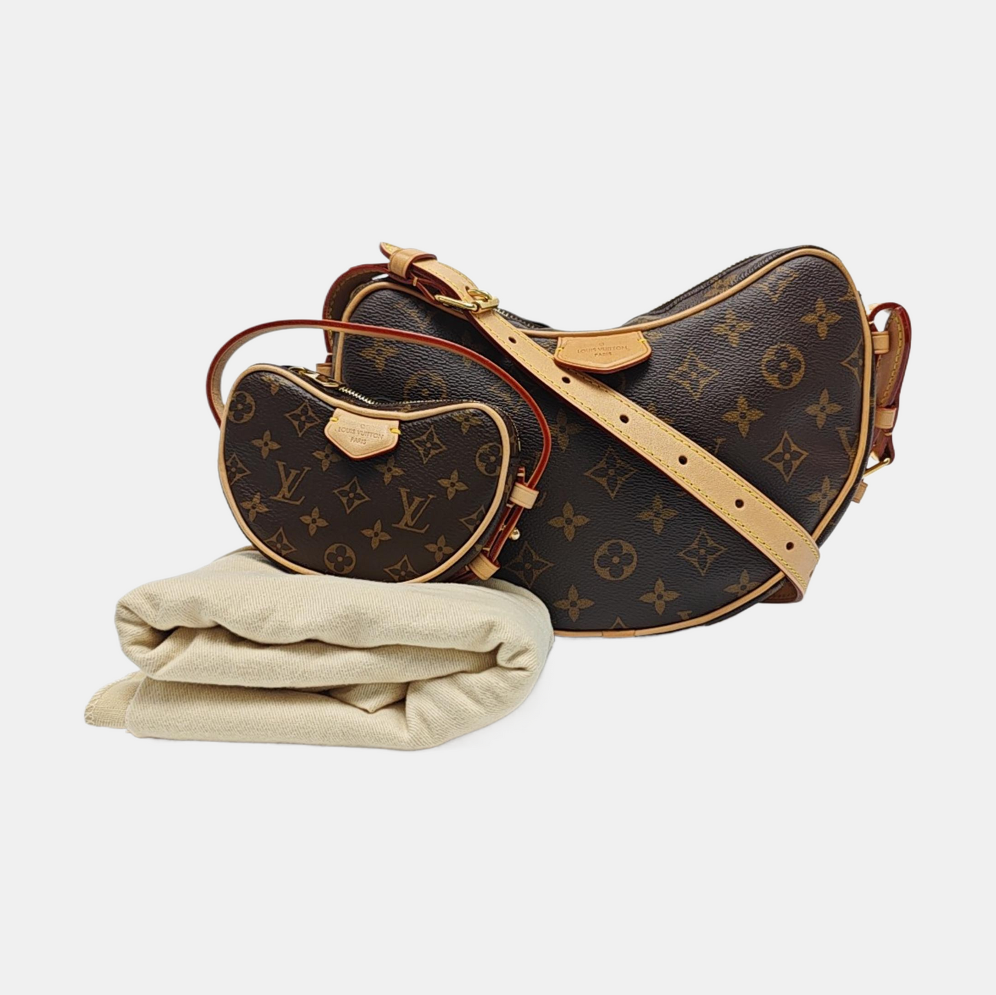 LOUIS VUITTON CROISSANT Brown Coated Canvas Monogram Shoulder Bag Tote Crossbody Bag with Detachable Strap-(SKU)-970879308