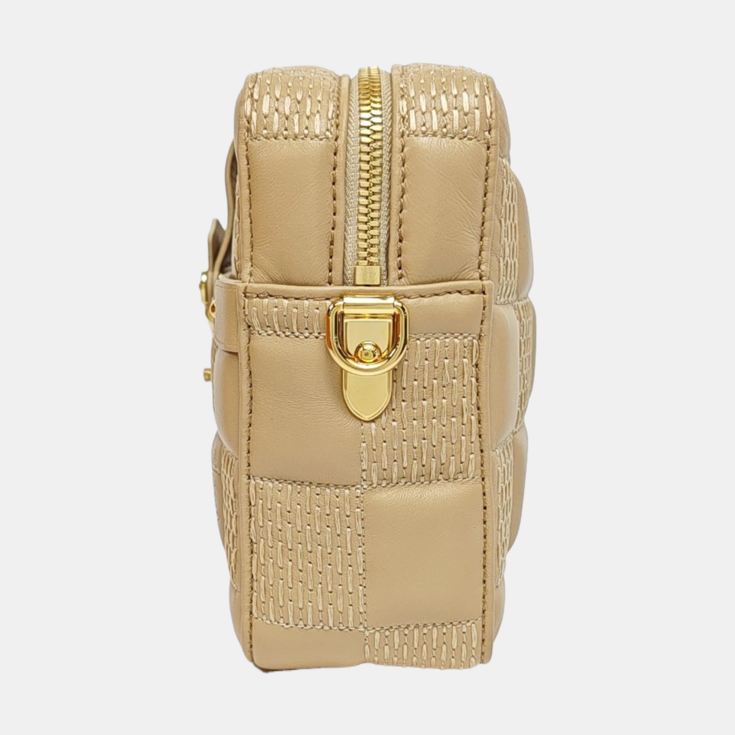 LOUIS VUITTON TROCA Medium size khaki leather stud camera bag crossbody bag shoulder bag handbag golden hardware 2 detachable shoulder straps-(SKU)-971017692