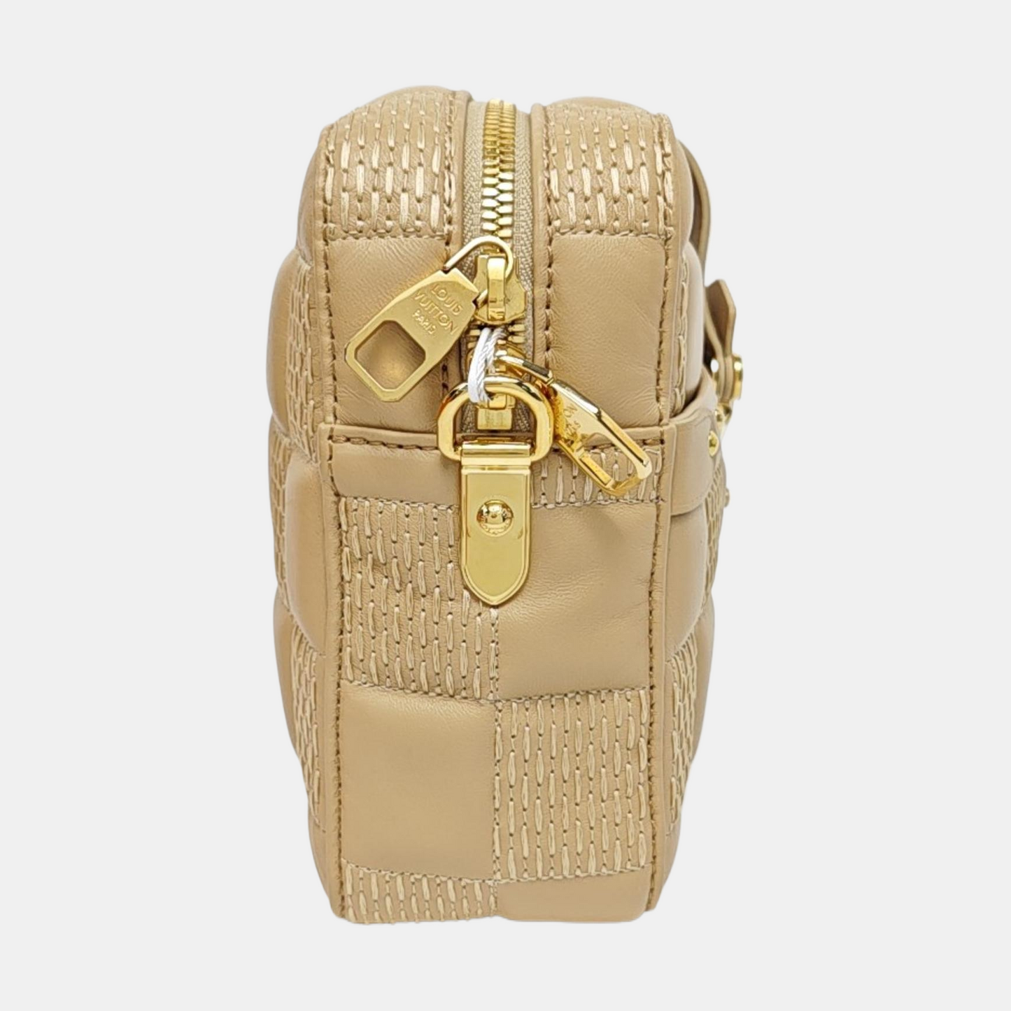 LOUIS VUITTON TROCA Medium size khaki leather stud camera bag crossbody bag shoulder bag handbag golden hardware 2 detachable shoulder straps-(SKU)-971017692