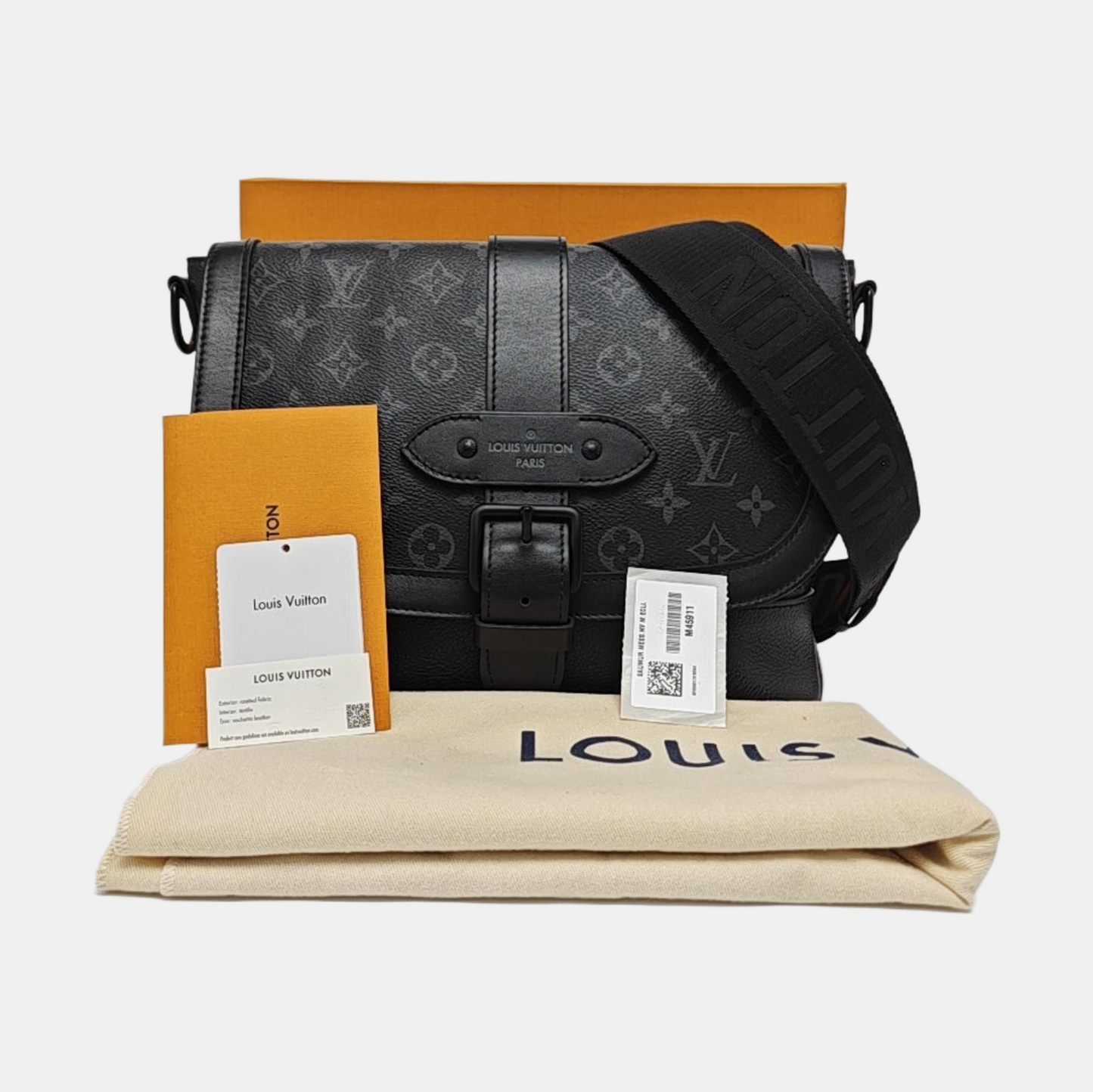 LOUIS VUITTON SAUMUR Black Coated Canvas Monogram Messenger Bag, Single Shoulder Bag, Crossbody Bag, Handbag, Black Hardware, Detachable Shoulder Strap, Accessories Included-(SKU)-971022749