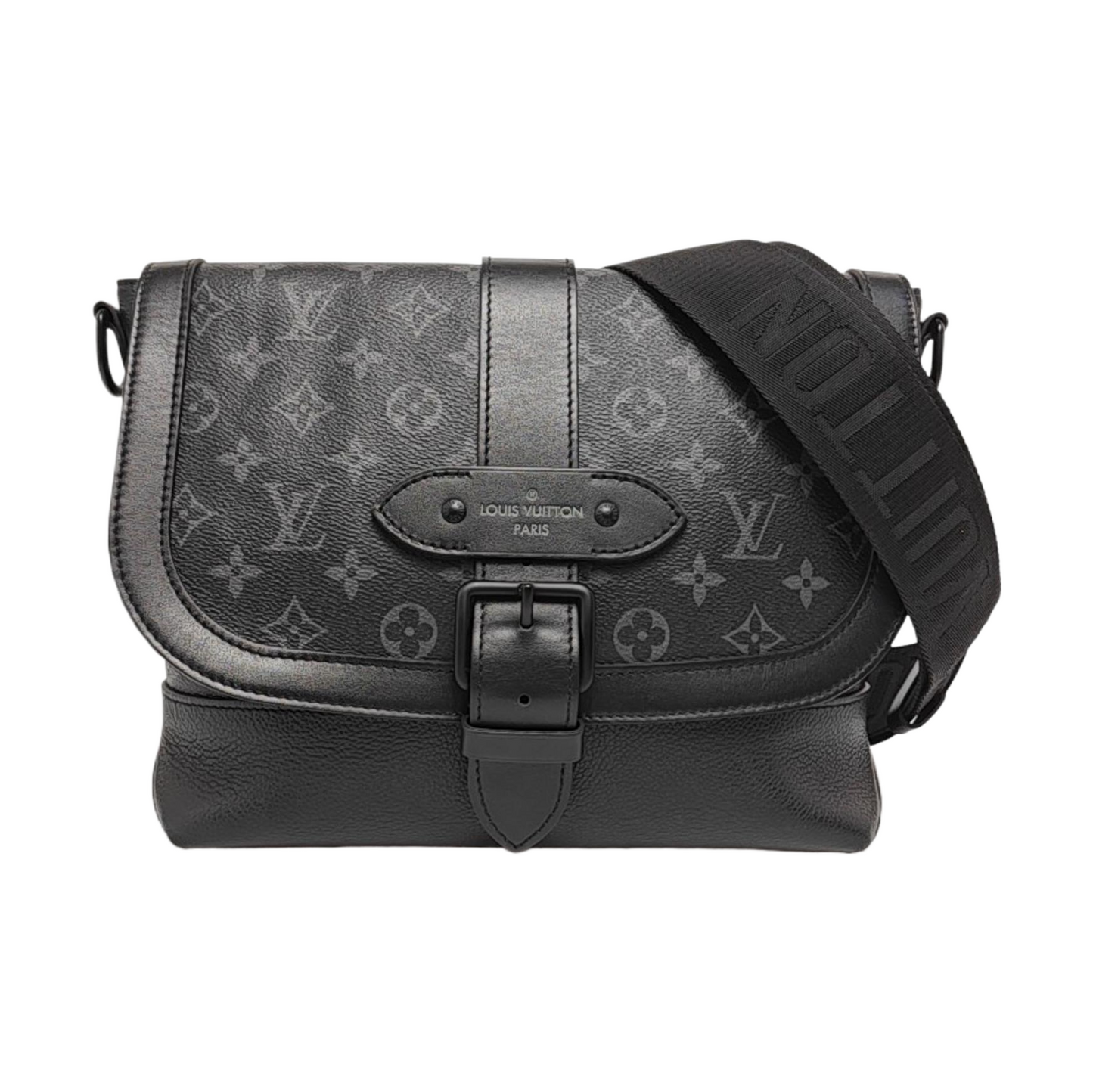 LOUIS VUITTON SAUMUR Black Coated Canvas Monogram Messenger Bag, Single Shoulder Bag, Crossbody Bag, Handbag, Black Hardware, Detachable Shoulder Strap, Accessories Included-(SKU)-971022749