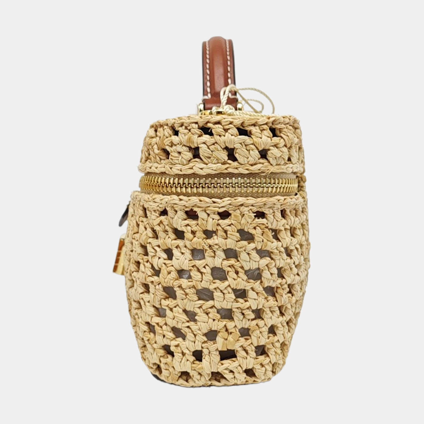 LOUIS VUITTON VANITY CHAIN POUCH Beige straw woven single shoulder bag, gold hardware, removable shoulder strap, complete accessories-(SKU)-971025646