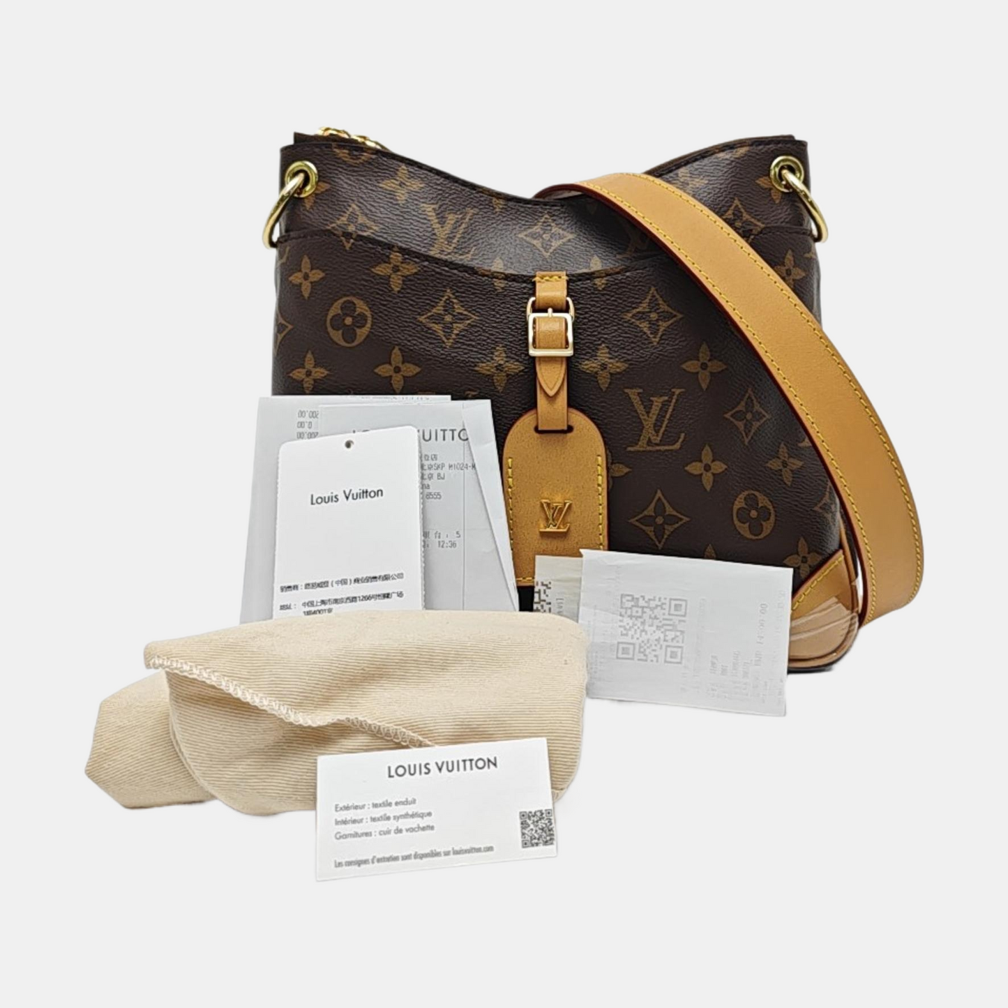 LOUIS VUITTON ODEON Small Size Brown Coated Canvas Monogram Shoulder Bag Crossbody Bag Gold Hardware Removable Strap-(SKU)-971023690