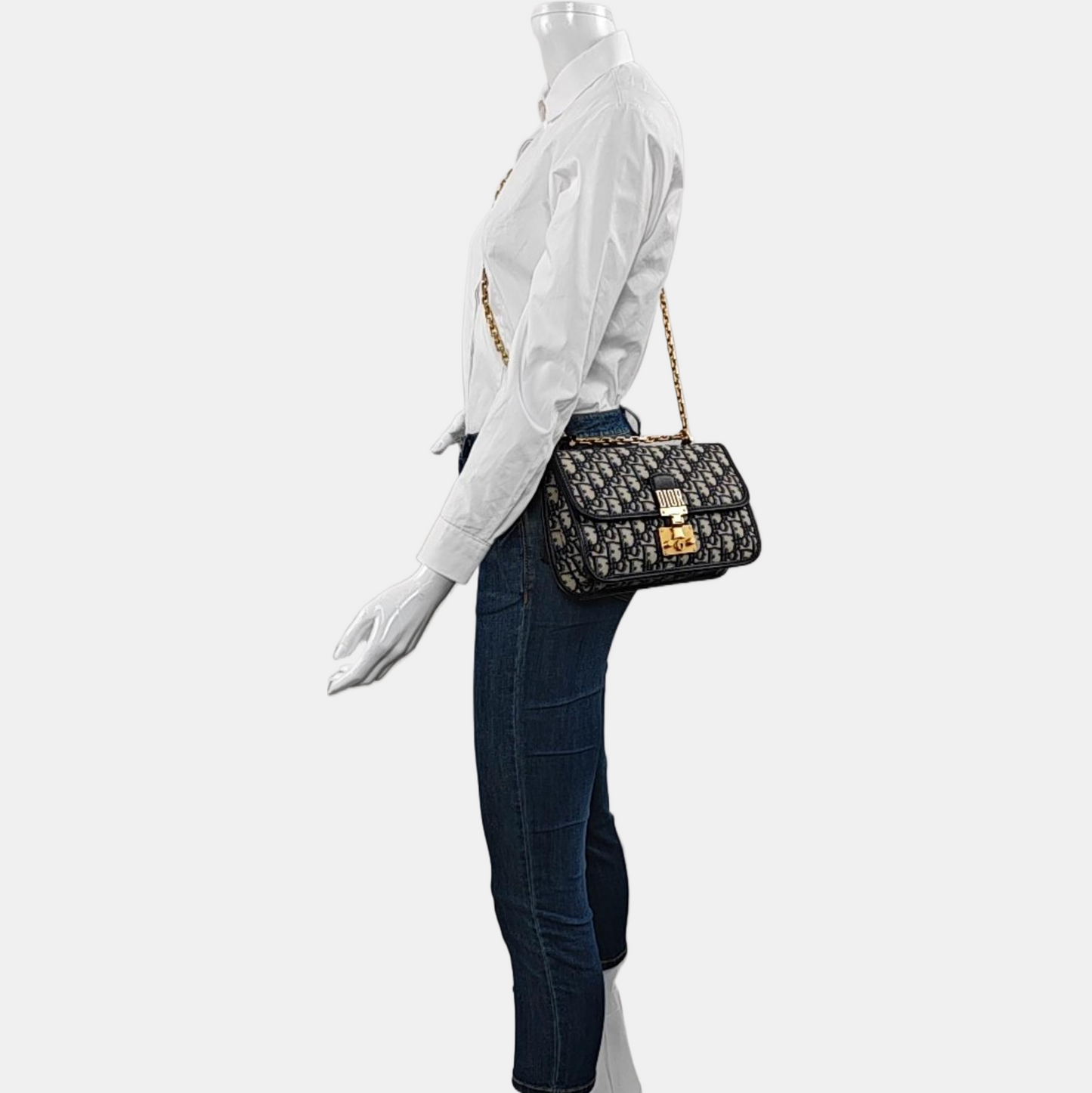 DIOR Dioraddict Beige Canvas Monogram Embossed Tote Shoulder Bag Handbag with Detachable Strap-(SKU)-971160290