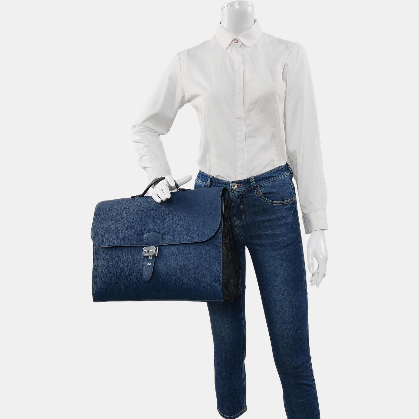 HERMÈS Sac A Depeches 41 Sea Blue Togo Leather Handbag with Silver Hardware T-(SKU)-970622686