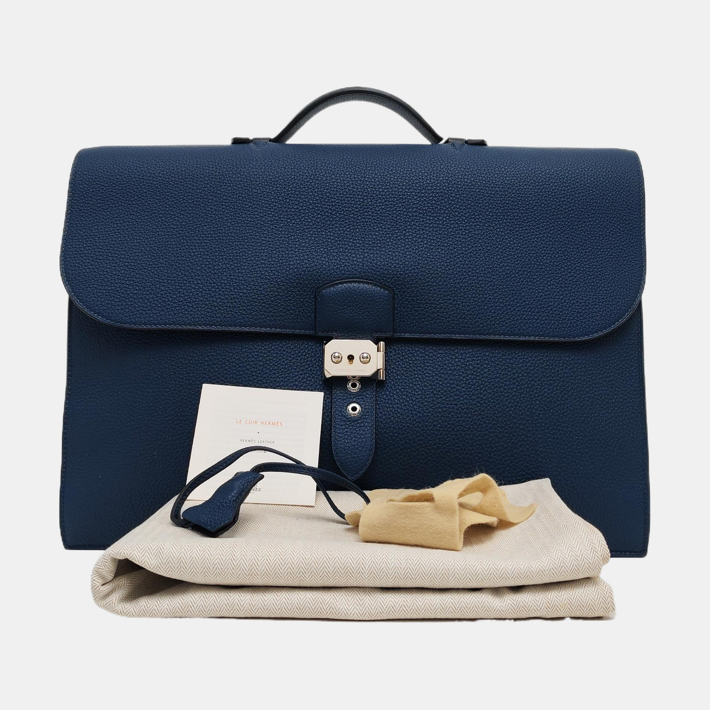 HERMÈS Sac A Depeches 41 Sea Blue Togo Leather Handbag with Silver Hardware T-(SKU)-970622686
