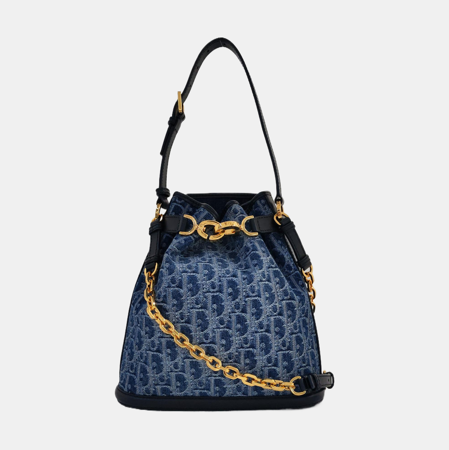DIOR C'Est Dior Medium Blue Denim Monogram Crossbody Shoulder Bag with Detachable Strap and Golden Hardware, 2 Straps-(SKU)-971136848