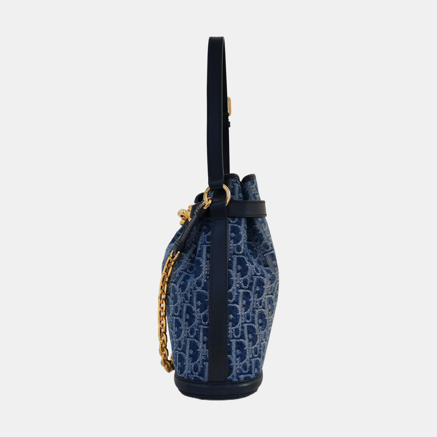 DIOR C'Est Dior Medium Blue Denim Monogram Crossbody Shoulder Bag with Detachable Strap and Golden Hardware, 2 Straps-(SKU)-971136848