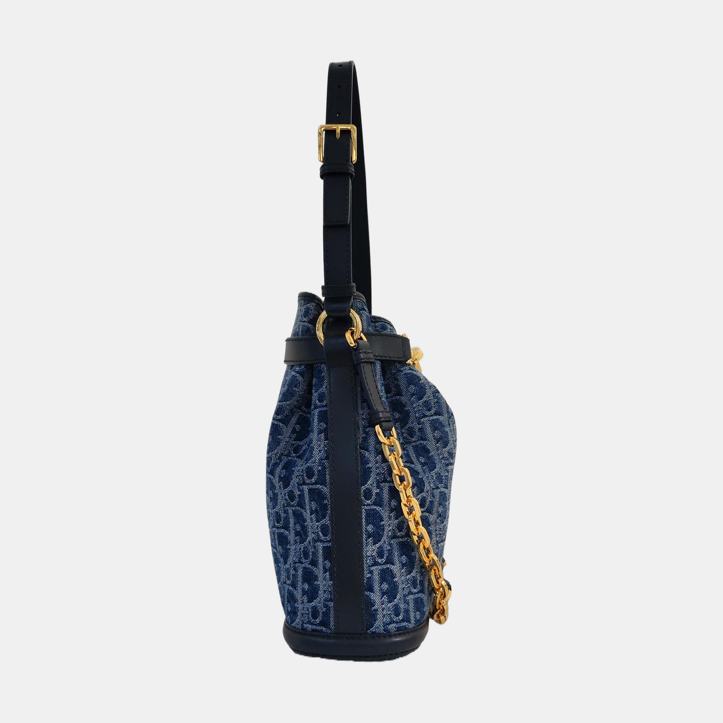 DIOR C'Est Dior Medium Blue Denim Monogram Crossbody Shoulder Bag with Detachable Strap and Golden Hardware, 2 Straps-(SKU)-971136848