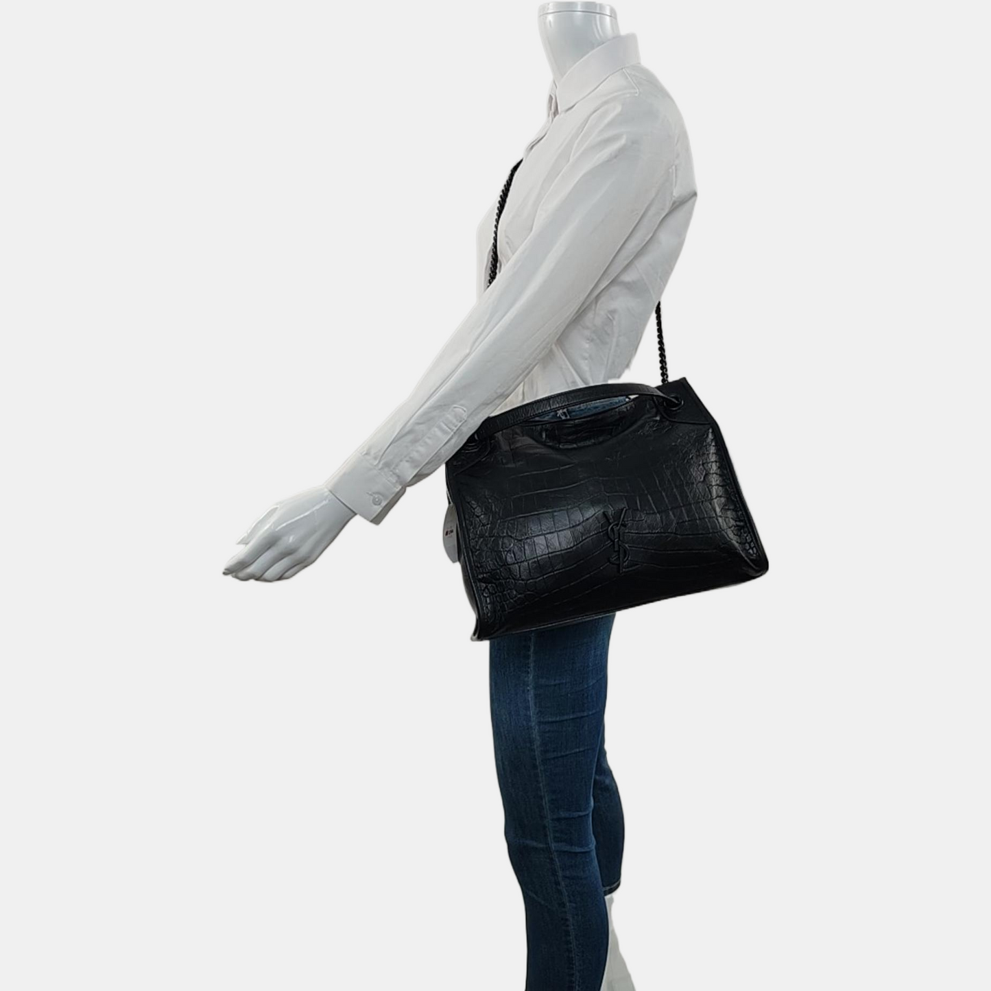 YSL NIKI Black Leather Crocodile-Print Single-Shoulder Bag with Palladium Hardware-(SKU)-971106402