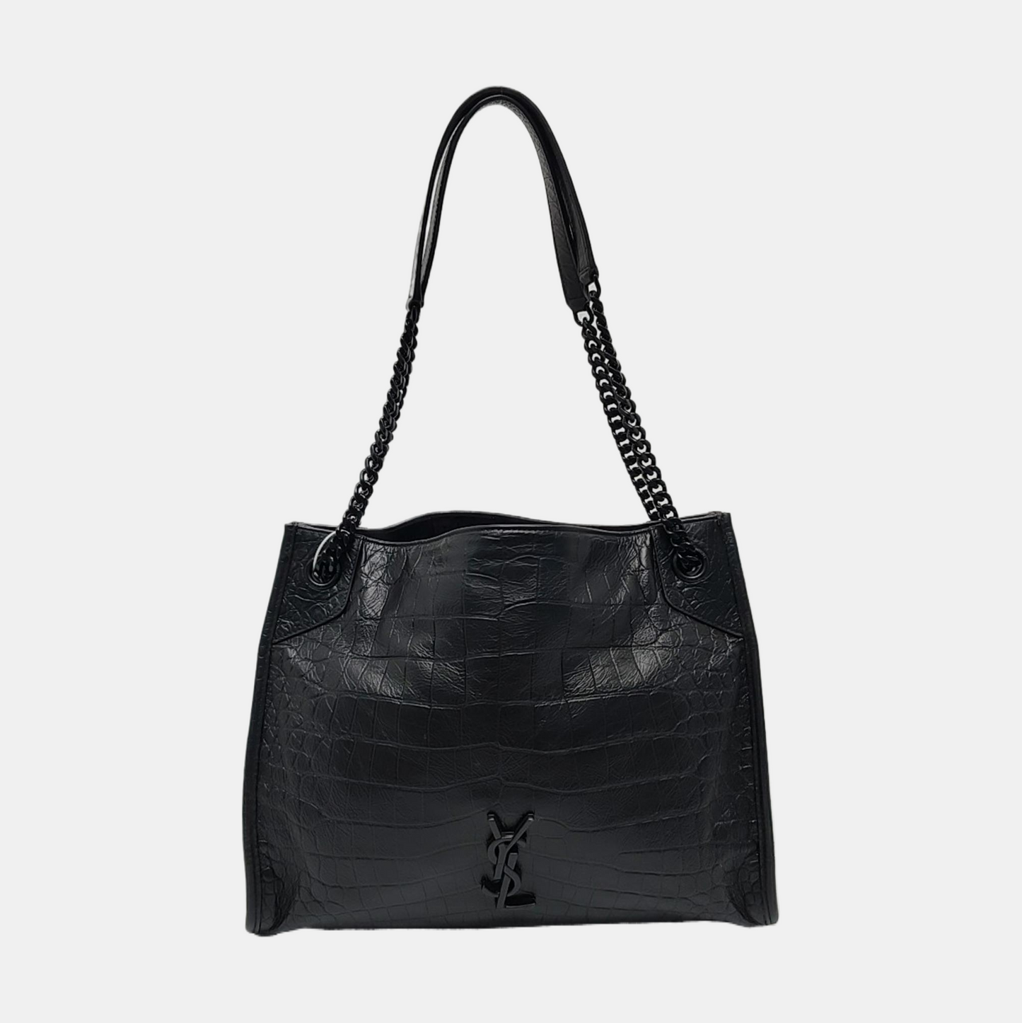 YSL NIKI Black Leather Crocodile-Print Single-Shoulder Bag with Palladium Hardware-(SKU)-971106402