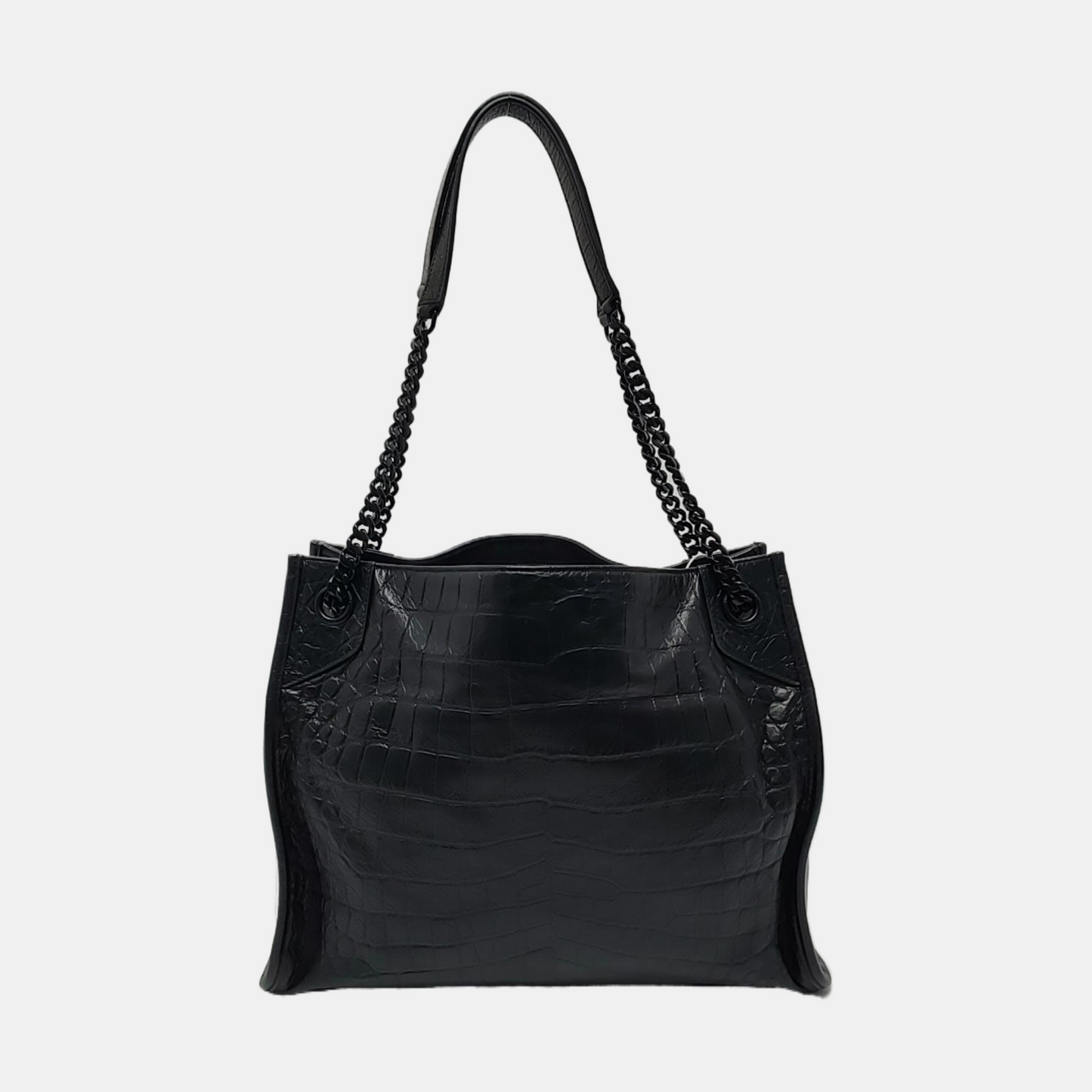 YSL NIKI Black Leather Crocodile-Print Single-Shoulder Bag with Palladium Hardware-(SKU)-971106402