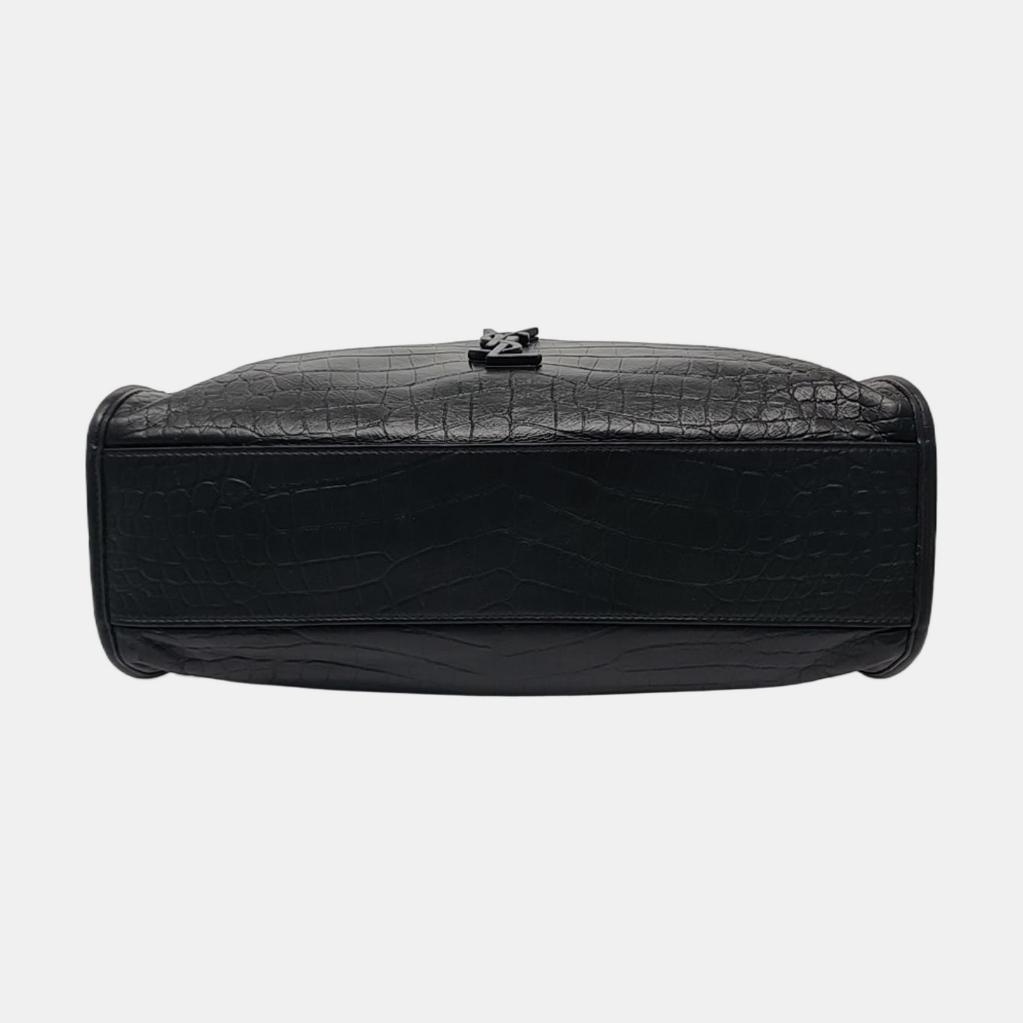 YSL NIKI Black Leather Crocodile-Print Single-Shoulder Bag with Palladium Hardware-(SKU)-971106402
