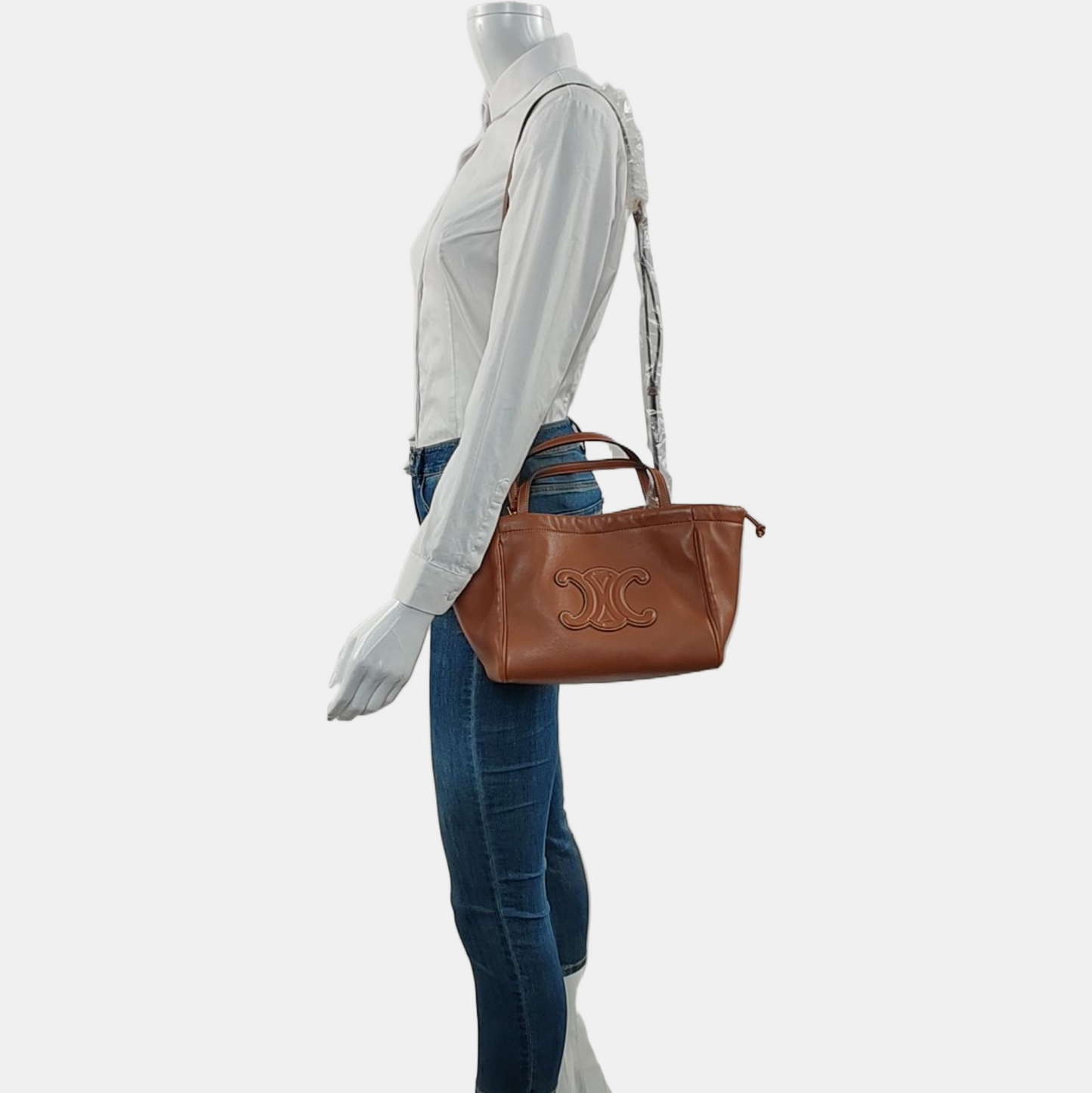CELINE CABAS TRIOMPHE Brown Leather Quilted Shoulder Bag Tote Bag Crossbody Bag Gold Hardware Removable Strap-(SKU)-971128053