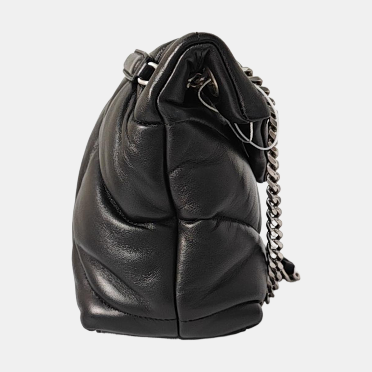 YSL PUFFER Mini Black Lamb Skin Quilted Envelope Bag, Crossbody and Shoulder Bag with Silver Hardware-(SKU)-971165723
