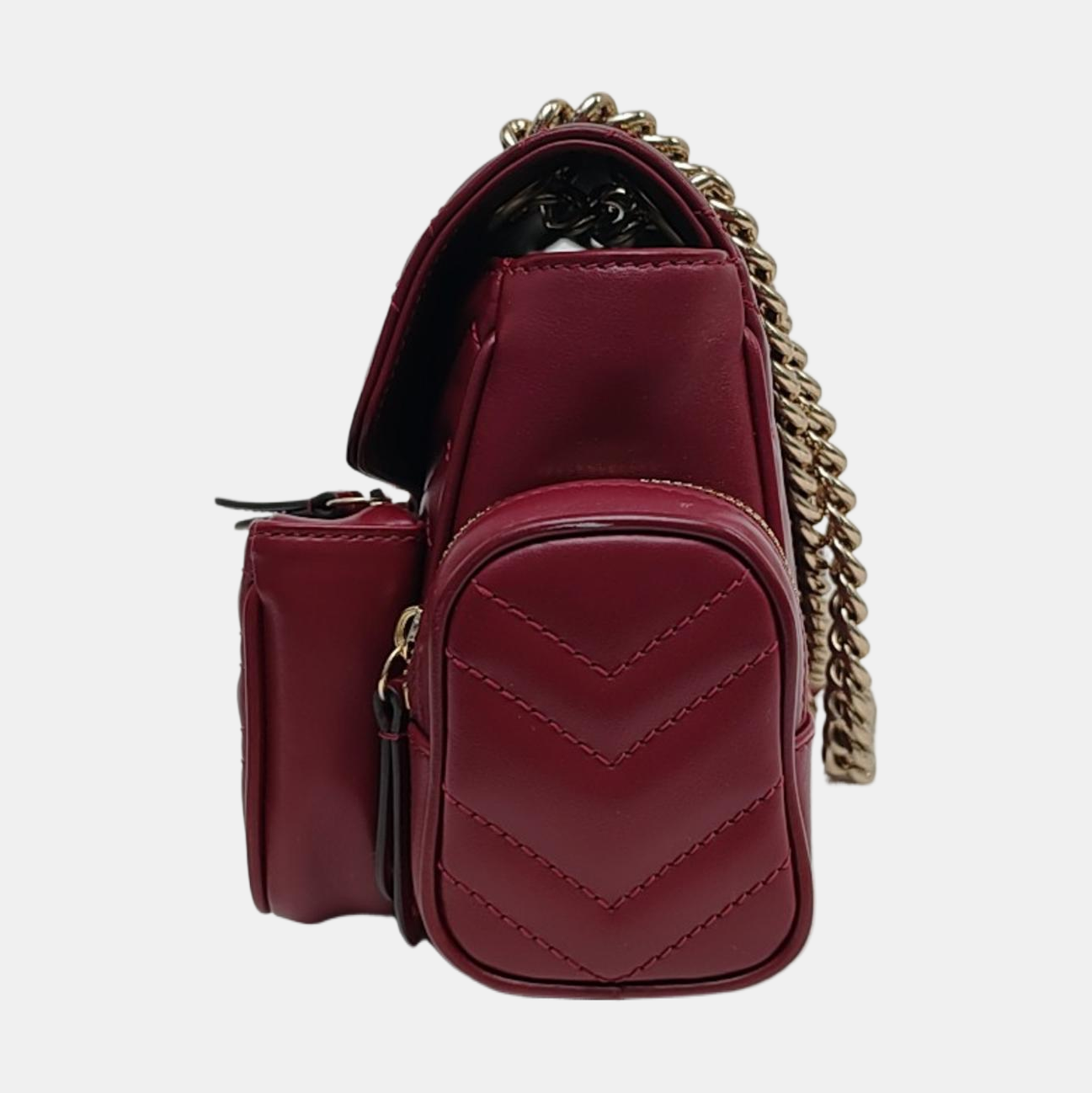 GUCCI GG Marmont Small Burgundy Calfskin Quilted Wave Pattern Crossbody Bag with Gold Hardware-(SKU)-971223206