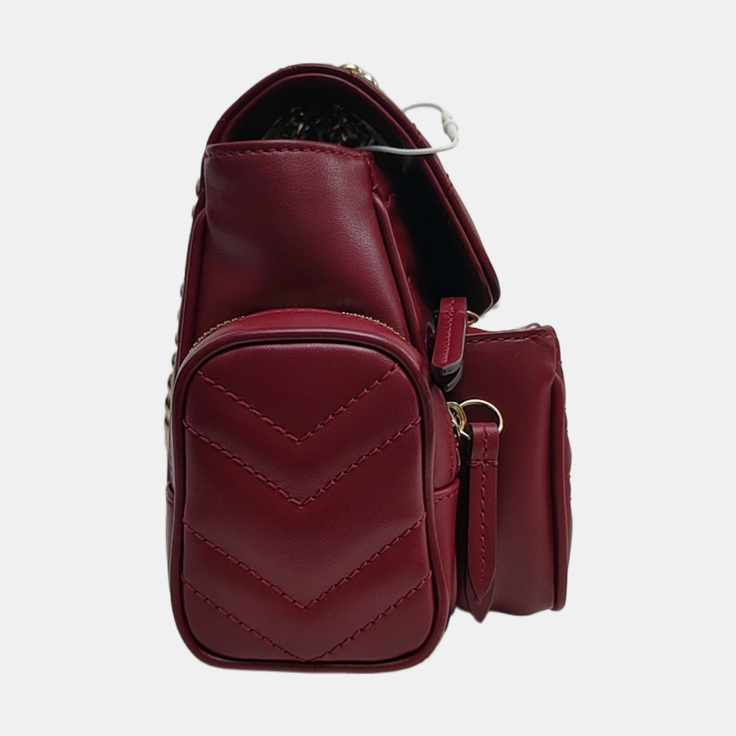 GUCCI GG Marmont Small Burgundy Calfskin Quilted Wave Pattern Crossbody Bag with Gold Hardware-(SKU)-971223206