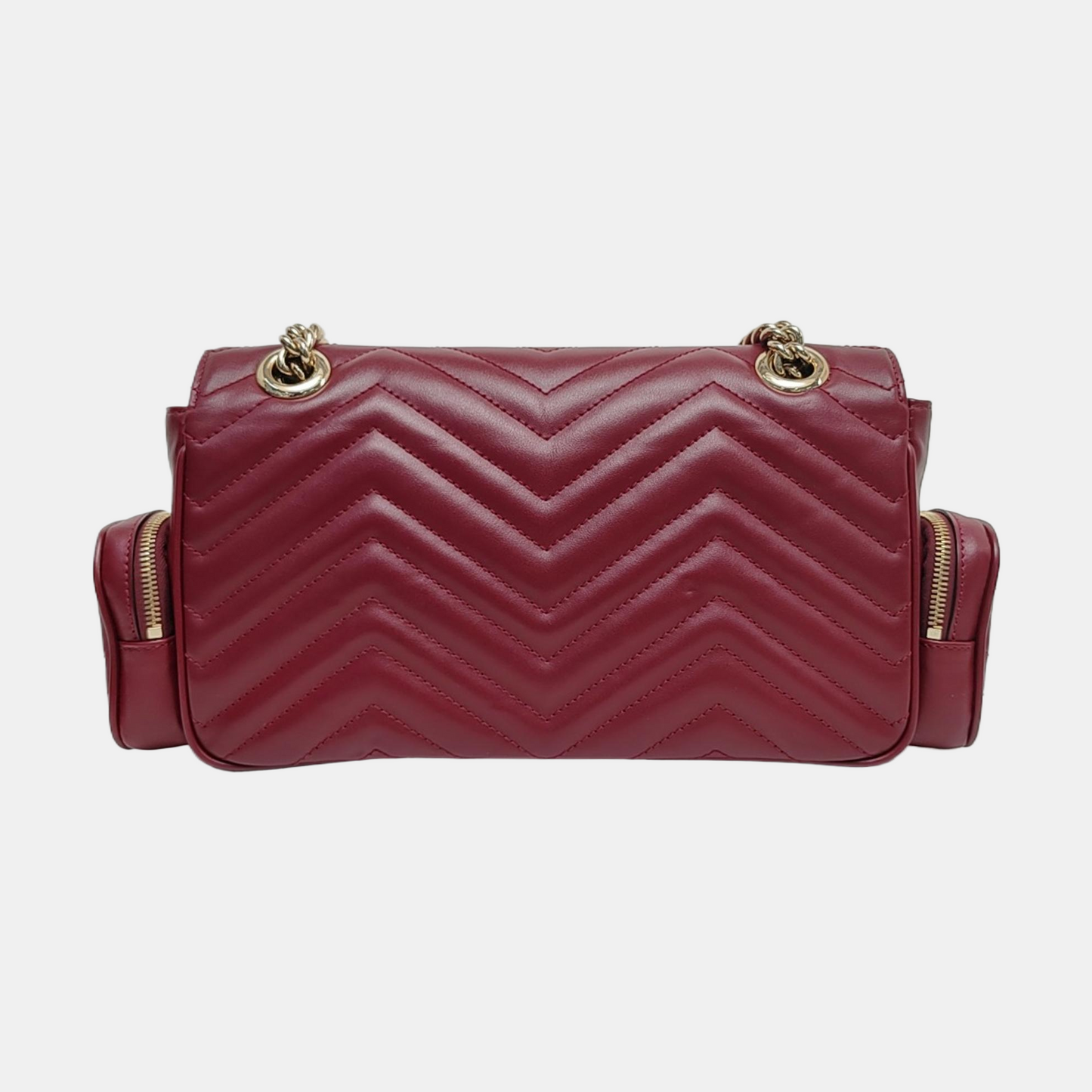 GUCCI GG Marmont Small Burgundy Calfskin Quilted Wave Pattern Crossbody Bag with Gold Hardware-(SKU)-971223206