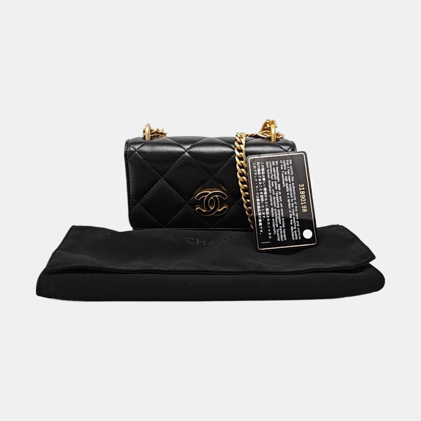 CHANEL WOC Black Lamb Skin Quilted Intrecciato Crossbody Bag, Shoulder Bag, Golden Hardware, 31 Clasp-(SKU)-970987317