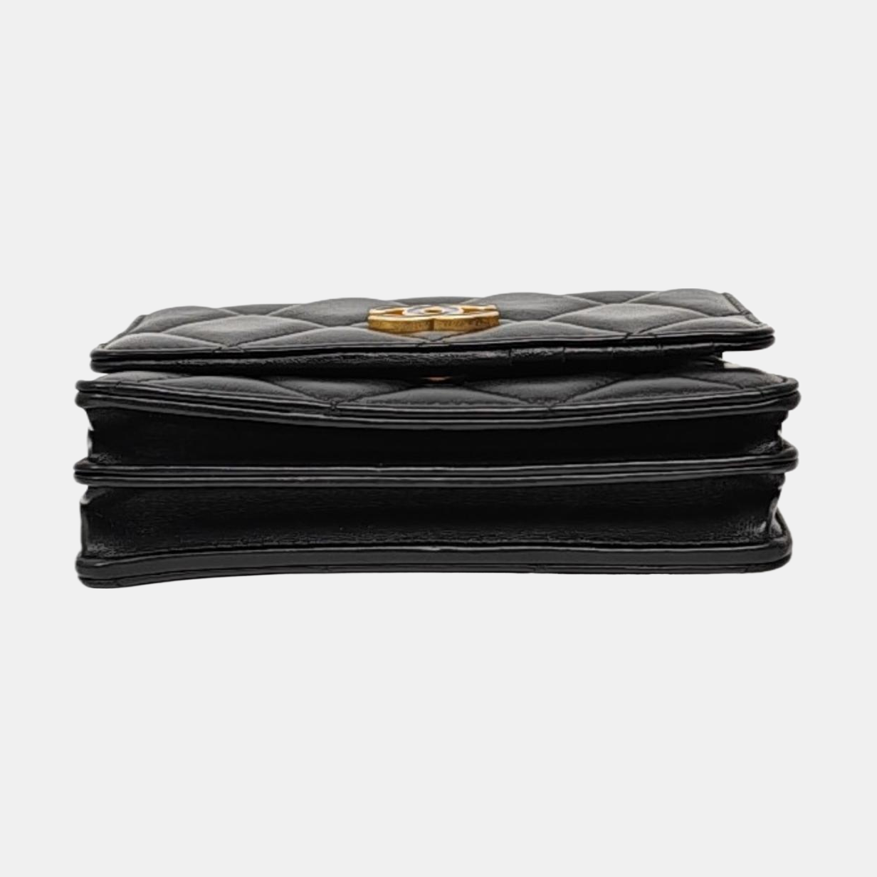 CHANEL WOC Black Lamb Skin Quilted Intrecciato Crossbody Bag, Shoulder Bag, Golden Hardware, 31 Clasp-(SKU)-970987317