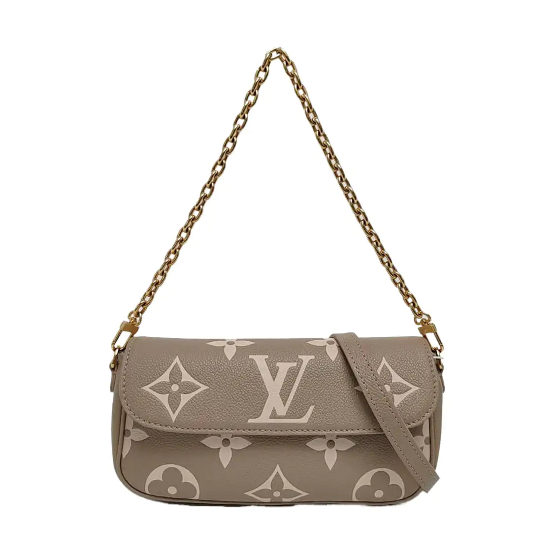 LOUIS VUITTON IVY Gray Calfskin Monogram Shoulder Bag Tote Crossbody Bag Gold Hardware 2 Removable Shoulder Straps-(SKU)-971268669