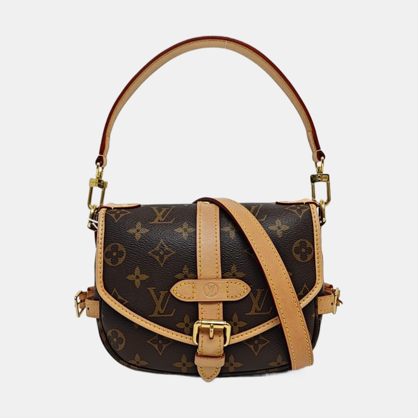 LOUIS VUITTON SAUMUR BB Brown Coated Canvas Monogram Crossbody Shoulder Bag Tote Bag Convertible Strap with 2 Removable Straps-(SKU)-971159593