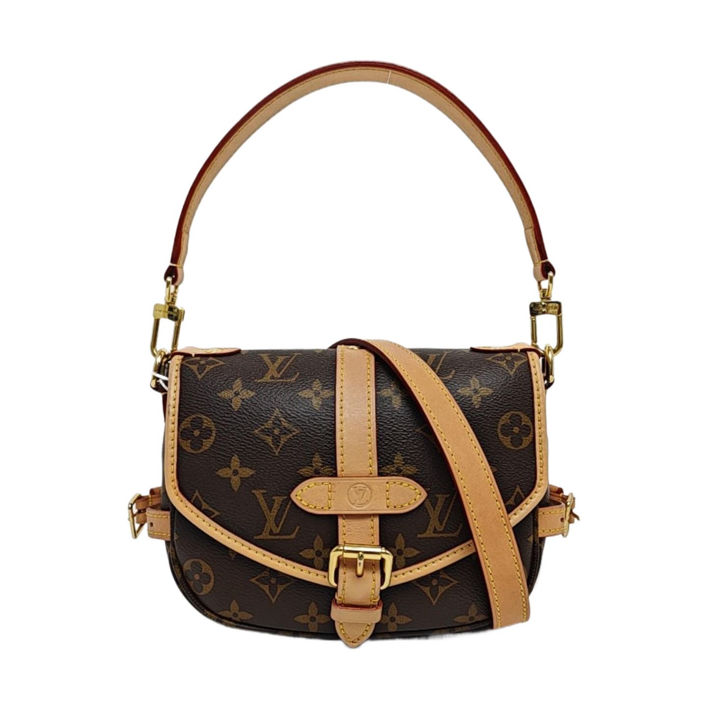 LOUIS VUITTON SAUMUR BB Brown Coated Canvas Monogram Crossbody Shoulder Bag Tote Bag Convertible Strap with 2 Removable Straps-(SKU)-971159593