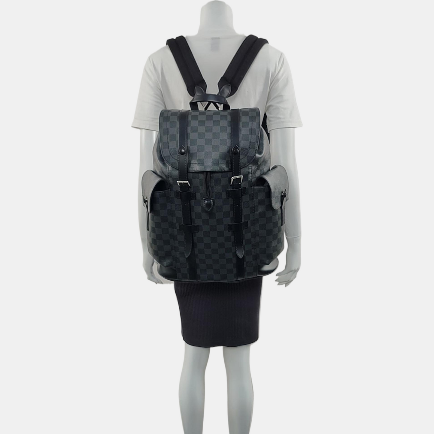 LOUIS VUITTON CHRISTOPHER Medium Grey Coated Canvas Checkerboard Backpack Tote Bag with Silver Hardware-(SKU)-969278949
