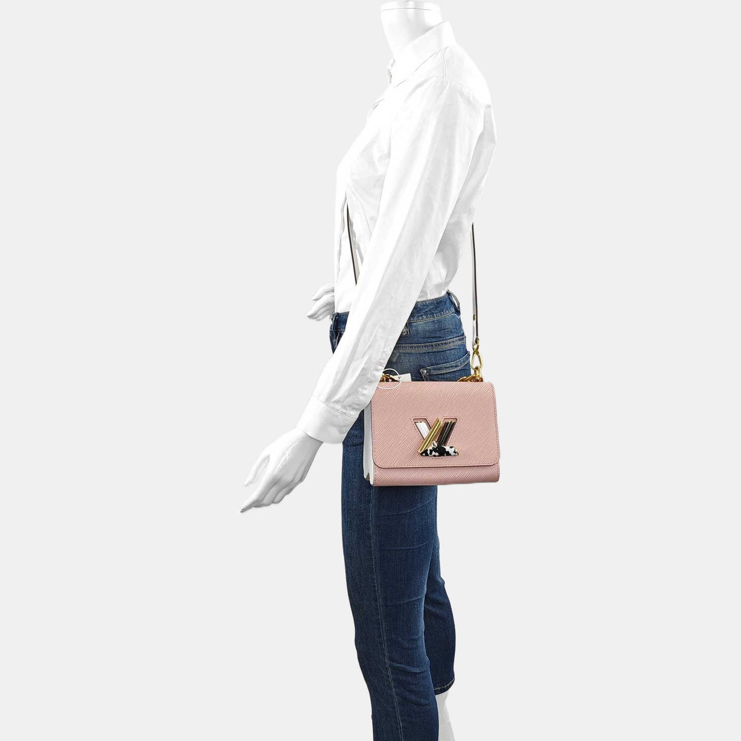 LOUIS VUITTON TWIST Small Pink EPI Leather Water Ripple Crossbody Bag, Shoulder Bag, Handbag, Gold Hardware, 2 Detachable Shoulder Straps, Accessories Included-(SKU)-971017313