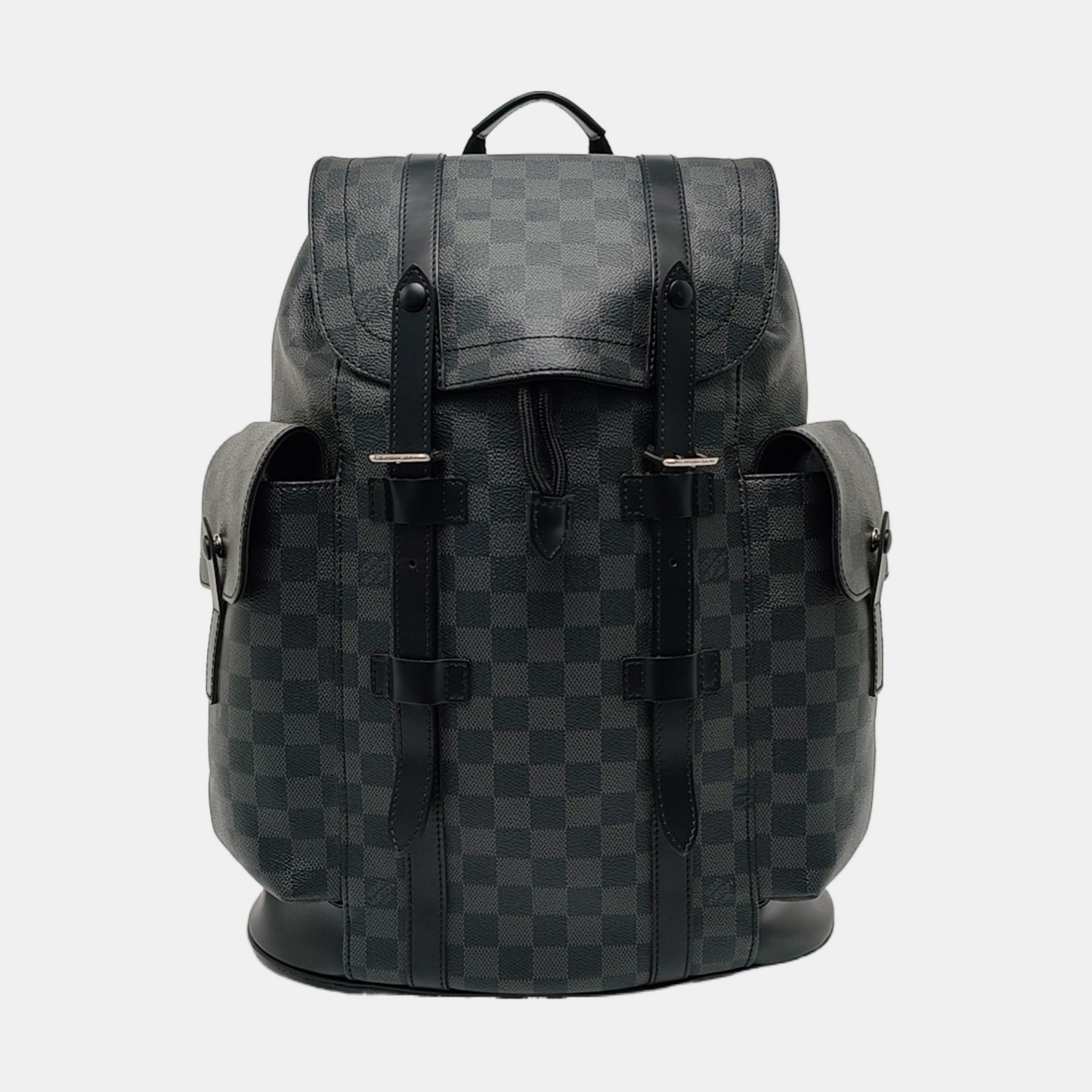 LOUIS VUITTON CHRISTOPHER Medium Grey Coated Canvas Checkerboard Backpack Tote Bag with Silver Hardware-(SKU)-969278949