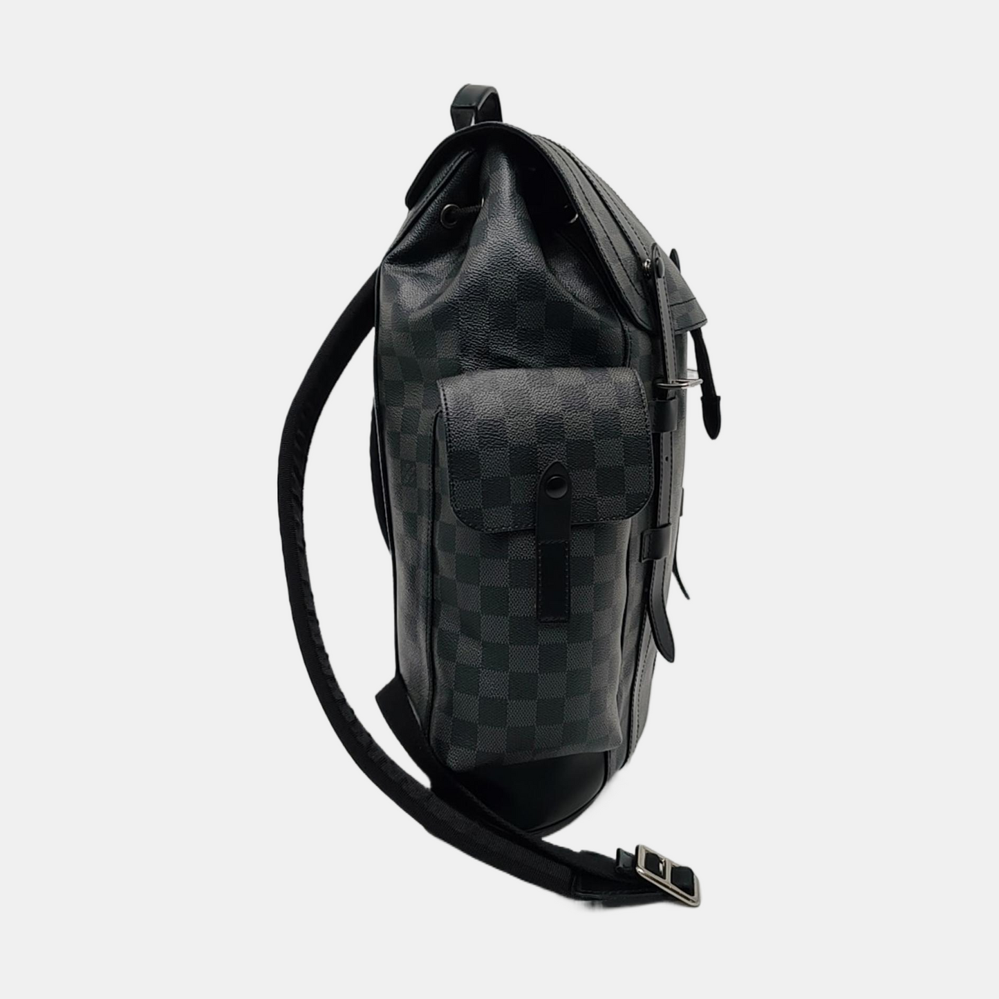 LOUIS VUITTON CHRISTOPHER Medium Grey Coated Canvas Checkerboard Backpack Tote Bag with Silver Hardware-(SKU)-969278949