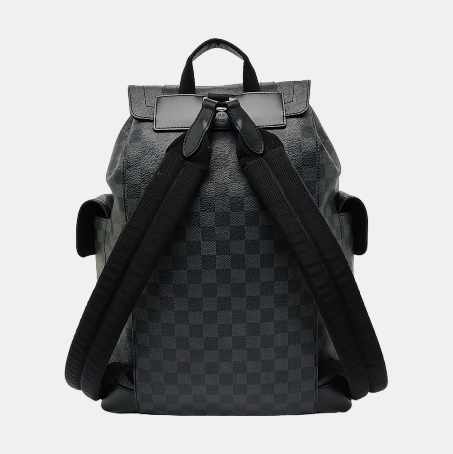 LOUIS VUITTON CHRISTOPHER Medium Grey Coated Canvas Checkerboard Backpack Tote Bag with Silver Hardware-(SKU)-969278949