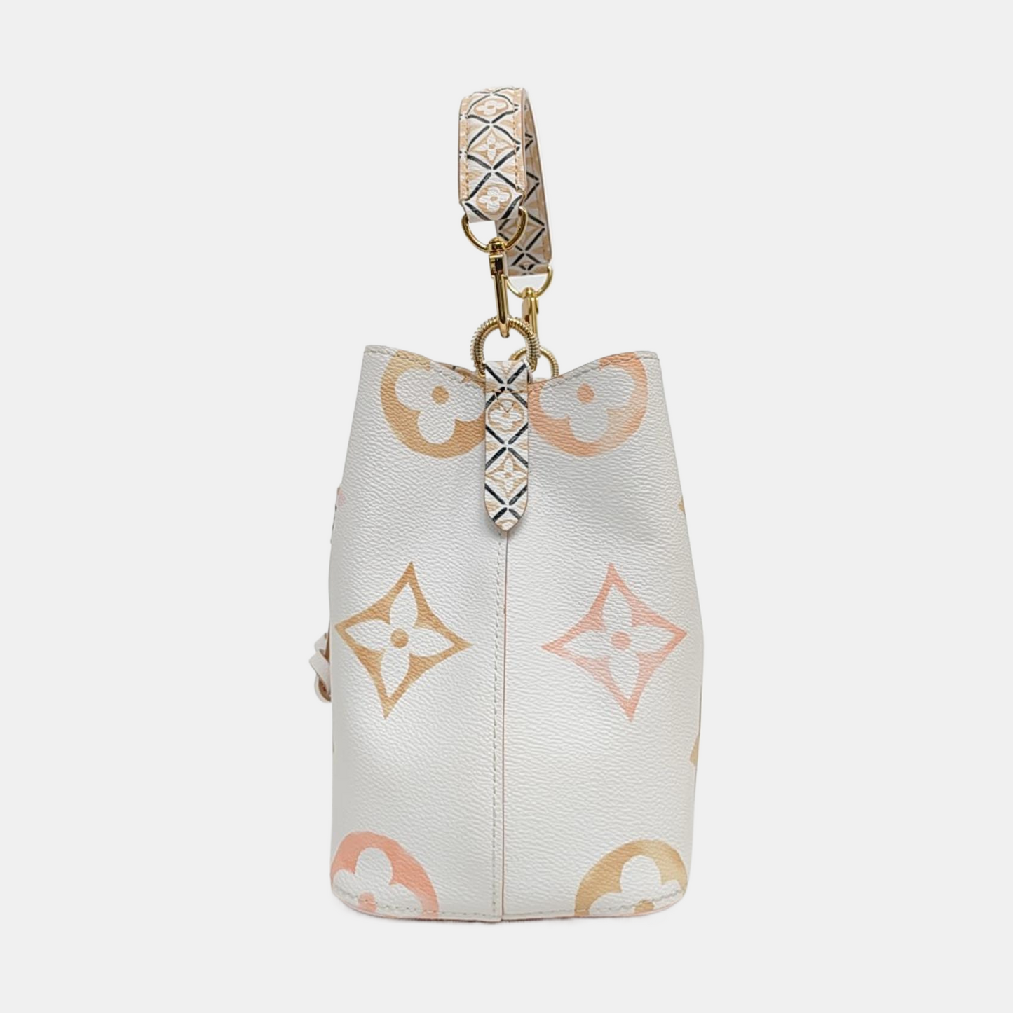 LOUIS VUITTON NÉONOÉ Small size white coated canvas monogram single shoulder bag handbag crossbody bag golden hardware 2 detachable shoulder straps-(SKU)-971271612