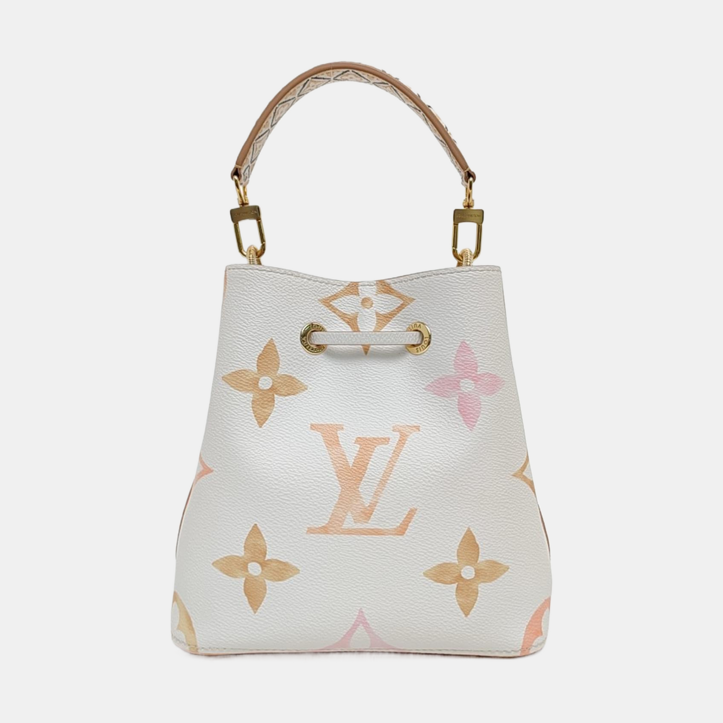 LOUIS VUITTON NÉONOÉ Small size white coated canvas monogram single shoulder bag handbag crossbody bag golden hardware 2 detachable shoulder straps-(SKU)-971271612