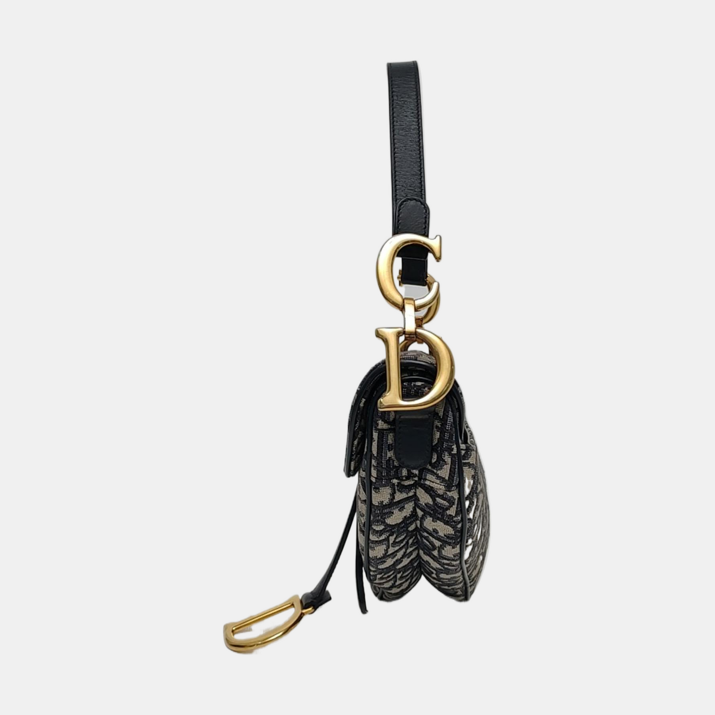 DIOR Saddle Small Blue Canvas Monogram Damier Embossed Saddle Bag, Shoulder Bag, Golden Hardware, Removable Strap-(SKU)-971349303