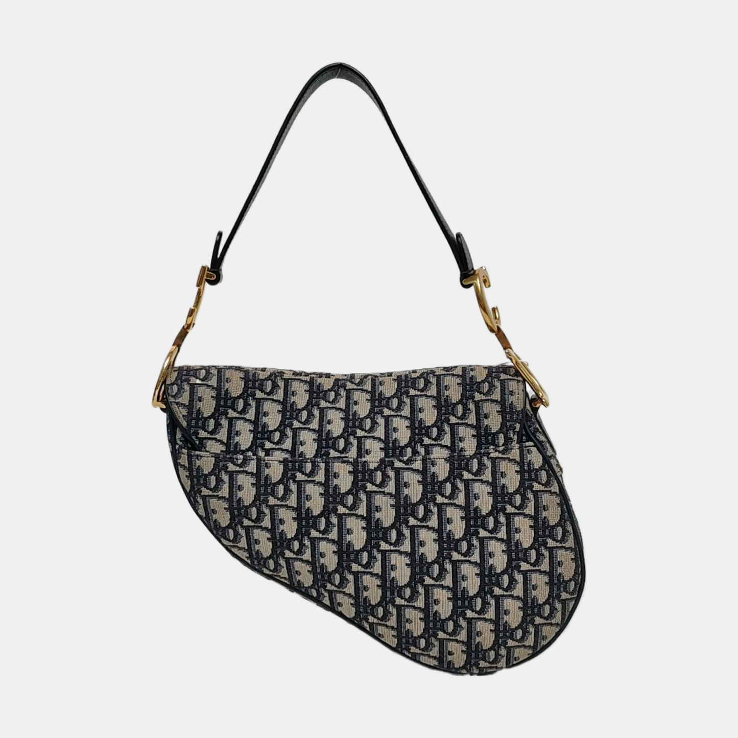 DIOR Saddle Small Blue Canvas Monogram Damier Embossed Saddle Bag, Shoulder Bag, Golden Hardware, Removable Strap-(SKU)-971349303