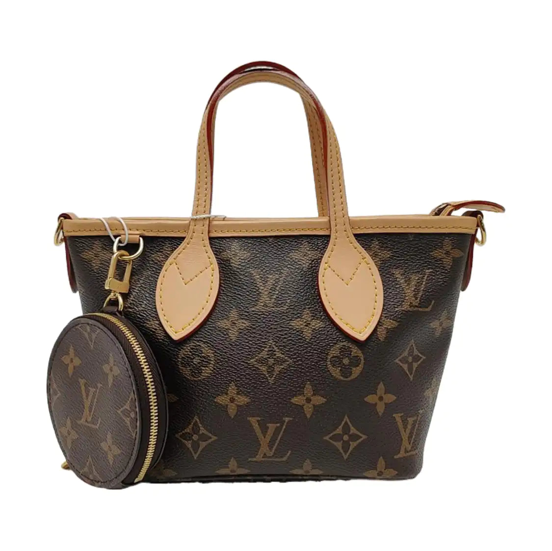 LOUIS VUITTON NEVERFULL BB Brown Coated Canvas Monogram Shoulder Bag Handbag Crossbody with Removable Strap Gold Hardware Detachable Pouch-(SKU)-971157811