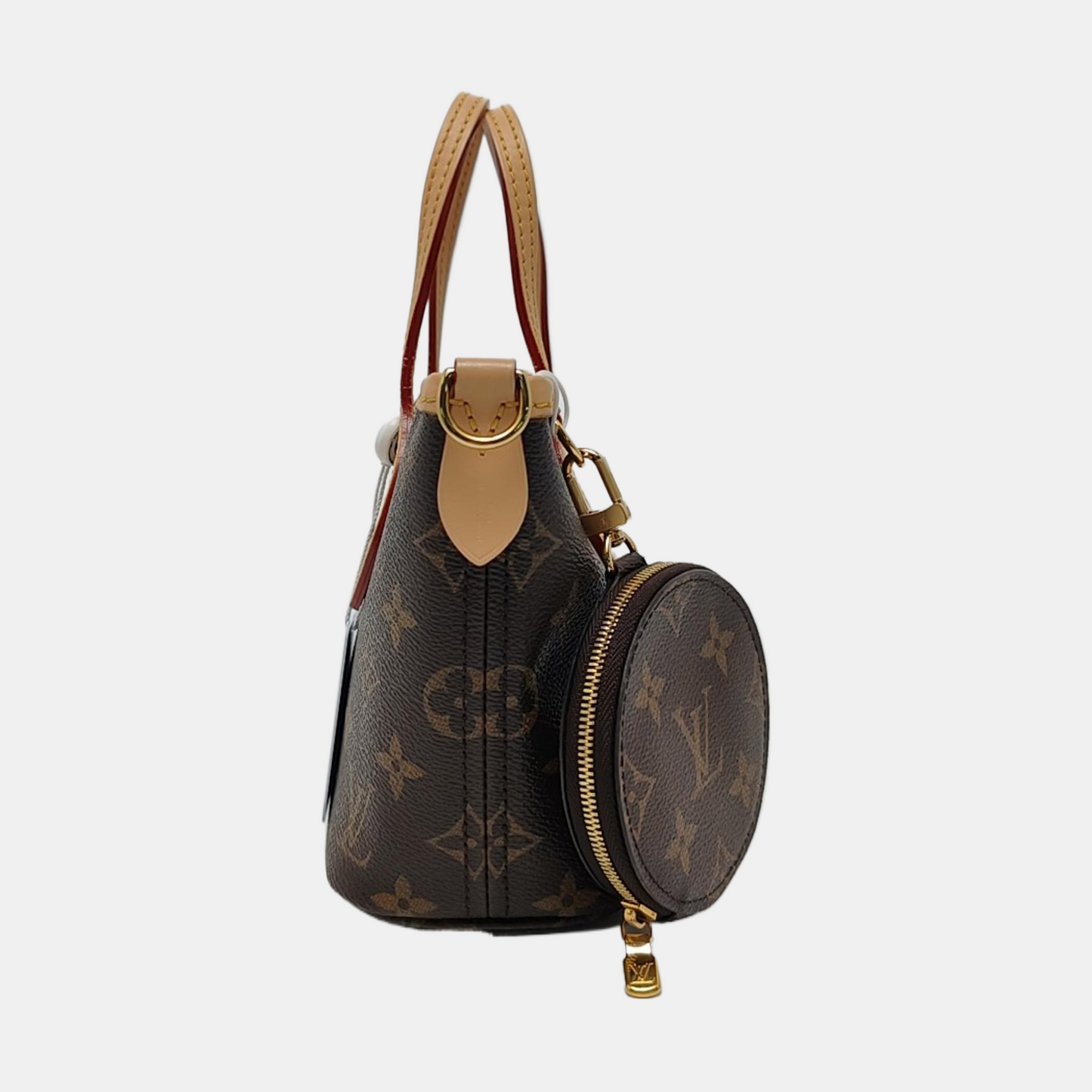 LOUIS VUITTON NEVERFULL BB Brown Coated Canvas Monogram Shoulder Bag Handbag Crossbody with Removable Strap Gold Hardware Detachable Pouch-(SKU)-971157811
