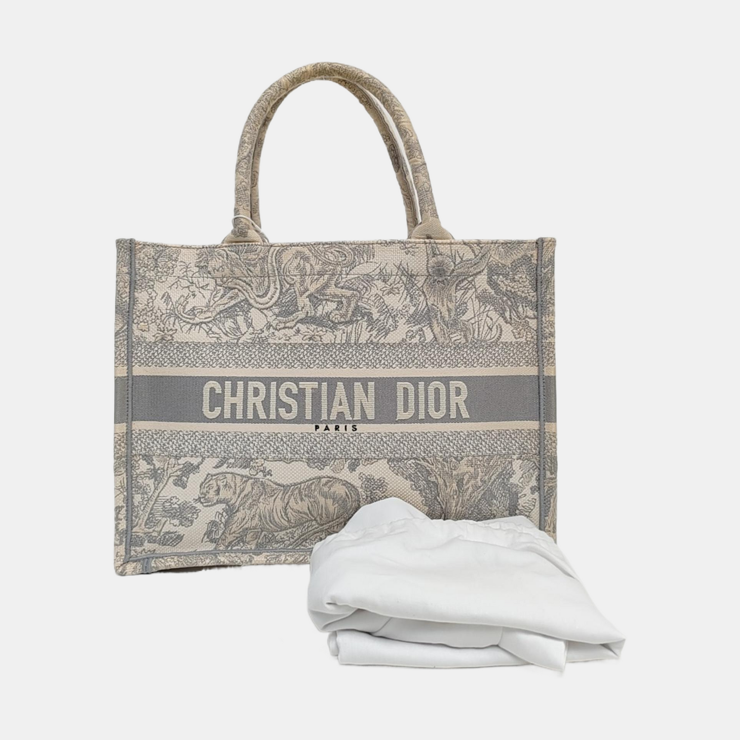 DIOR Book Tote Medium Grey Canvas Embroidered Handbag-(SKU)-971117426