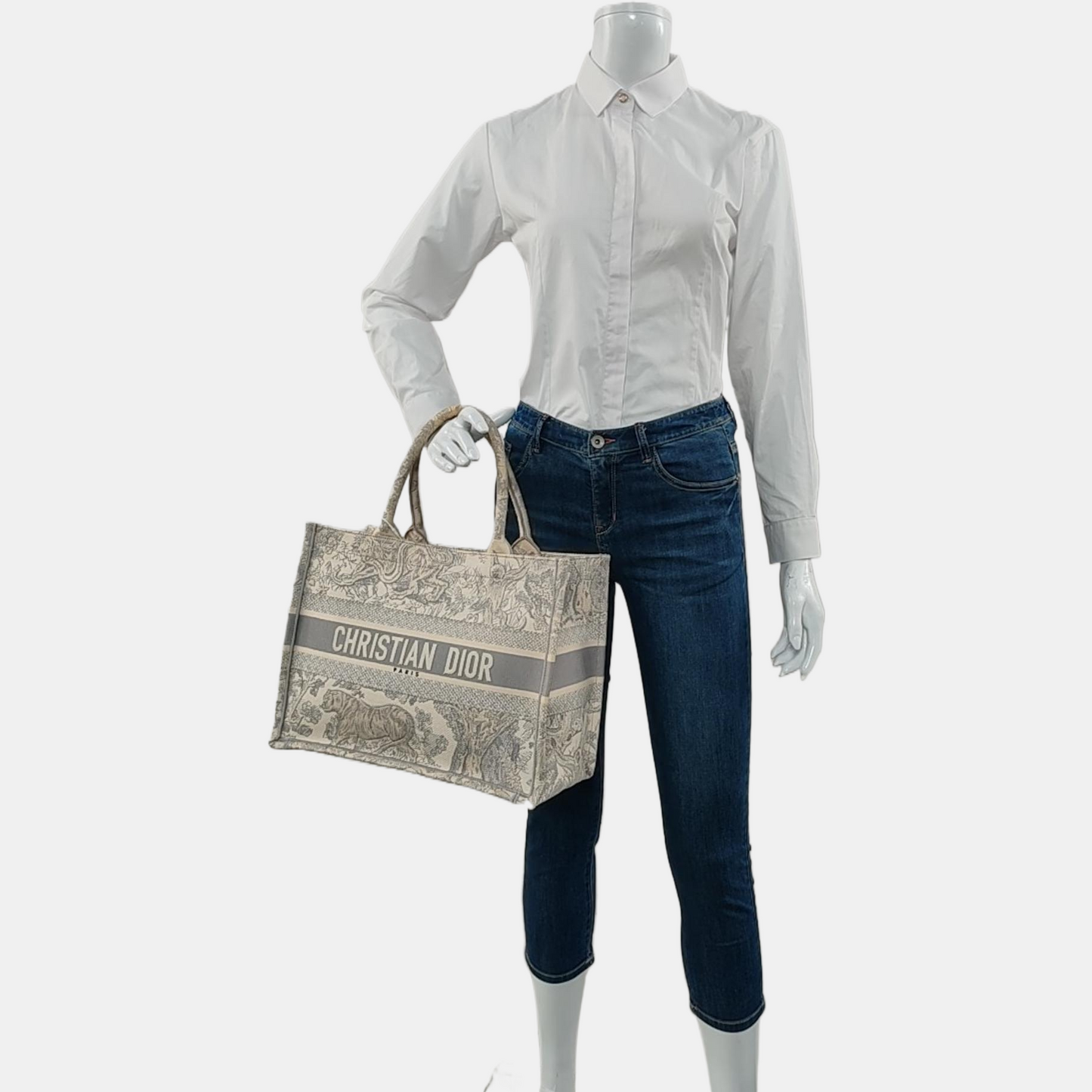 DIOR Book Tote Medium Grey Canvas Embroidered Handbag-(SKU)-971117426