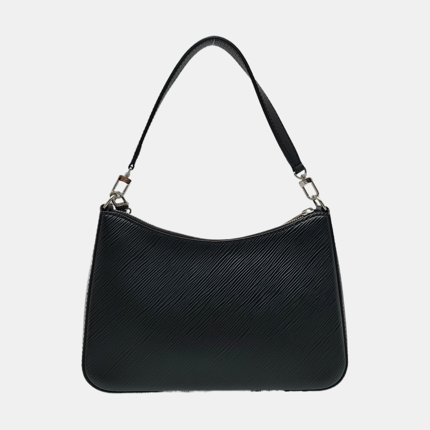 LOUIS VUITTON MARELLE Black EPI Leather Water Ripple Shoulder Bag with Shoulder Strap and Handle, Silver Hardware, Detachable Strap-(SKU)-933629695