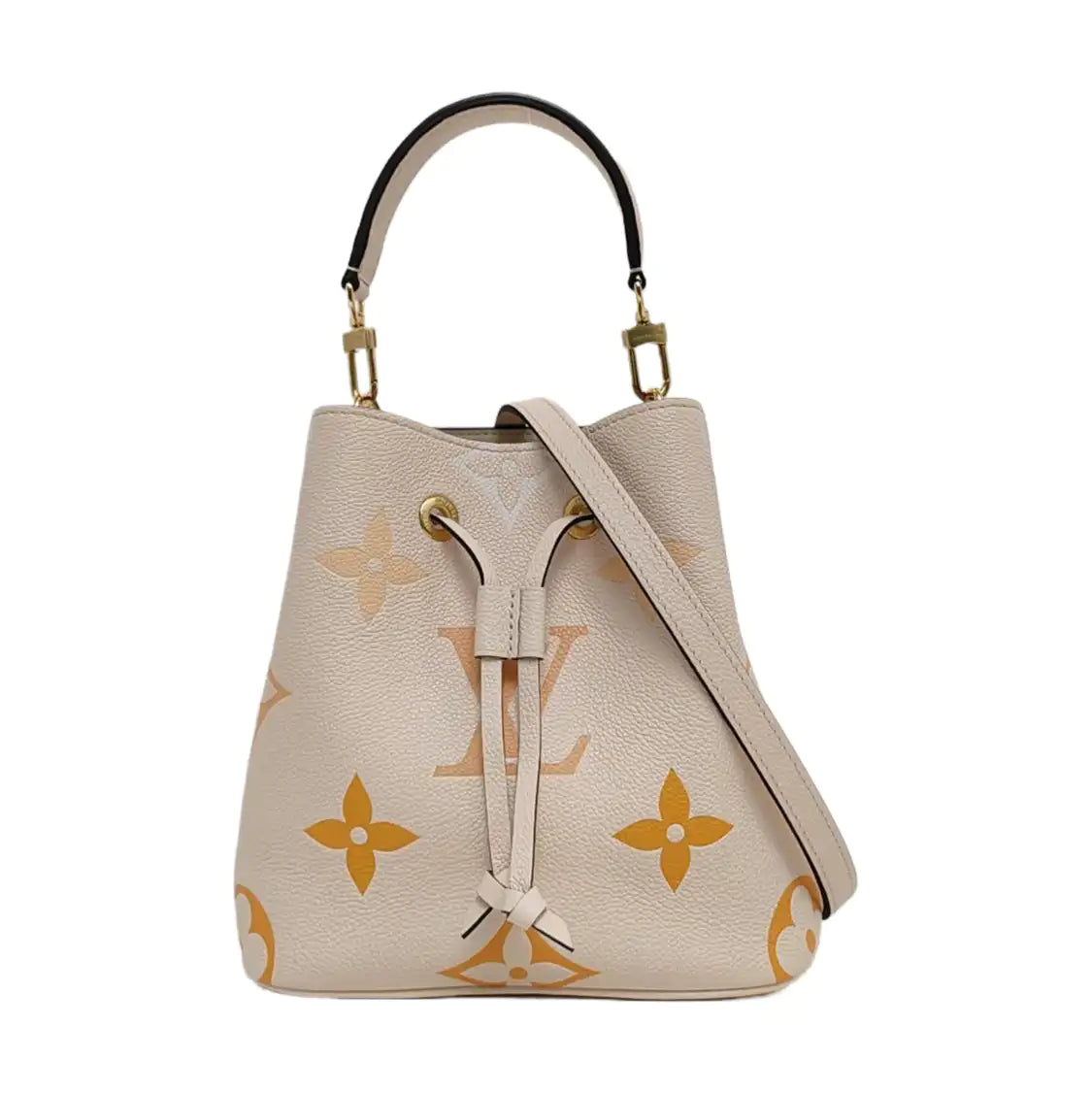 LOUIS VUITTON NÉONOÉ BB Beige Calfskin Monogram Embossed Bucket Bag Crossbody Bag Shoulder Bag Tote Bag Gold Hardware 2 Removable Straps-(SKU)-969076231