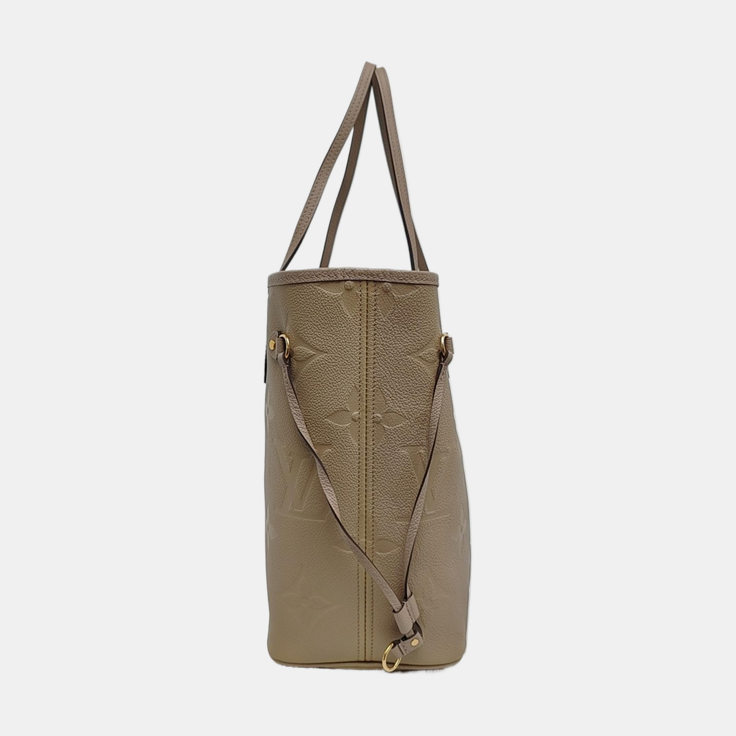 LOUIS VUITTON NEVERFULL Medium Grey Leather Damier Canvas Shopping Bag Crossbody Shoulder Bag Golden Hardware Pockets Complete Accessories-(SKU)-959280840