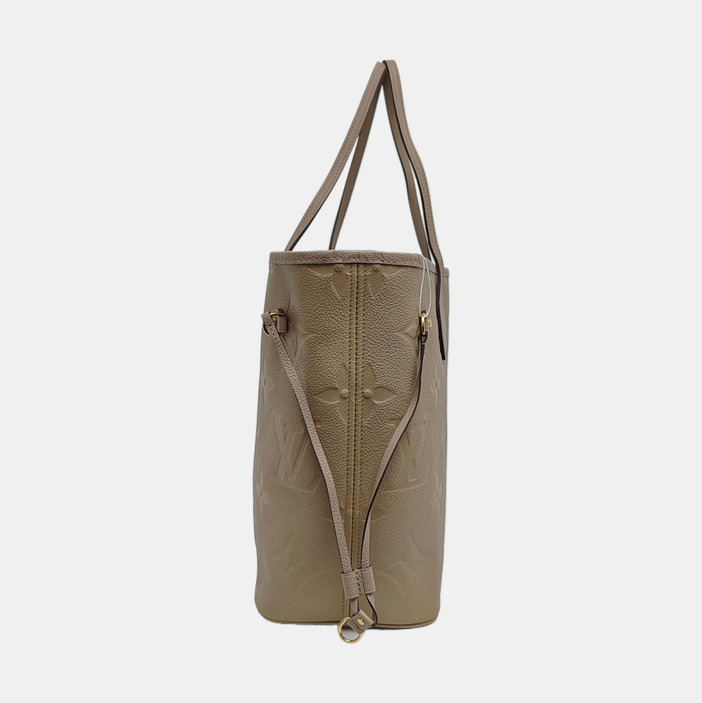 LOUIS VUITTON NEVERFULL Medium Grey Leather Damier Canvas Shopping Bag Crossbody Shoulder Bag Golden Hardware Pockets Complete Accessories-(SKU)-959280840