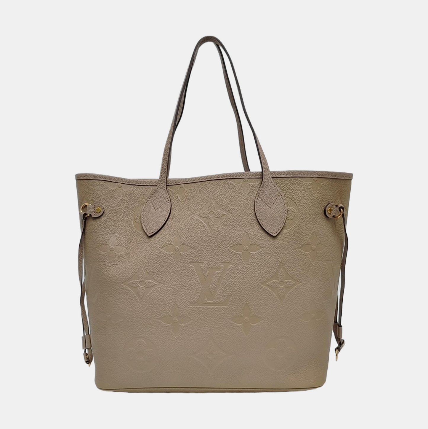 LOUIS VUITTON NEVERFULL Medium Grey Leather Damier Canvas Shopping Bag Crossbody Shoulder Bag Golden Hardware Pockets Complete Accessories-(SKU)-959280840