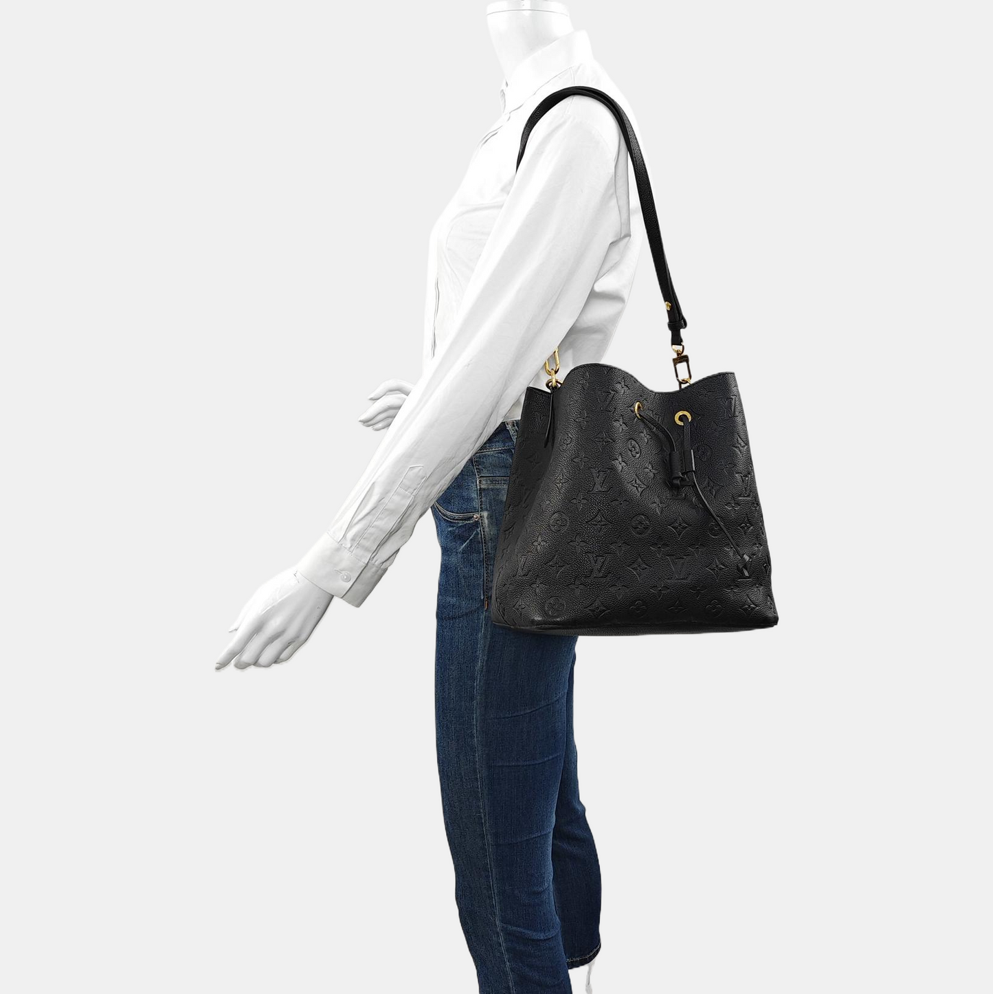LOUIS VUITTON NÉONOÉ Medium Black Leather Monogram Vernis Bucket Bag Shoulder Bag Crossbody Handbag with Gold Hardware and 2 Detachable Straps-(SKU)-971352103
